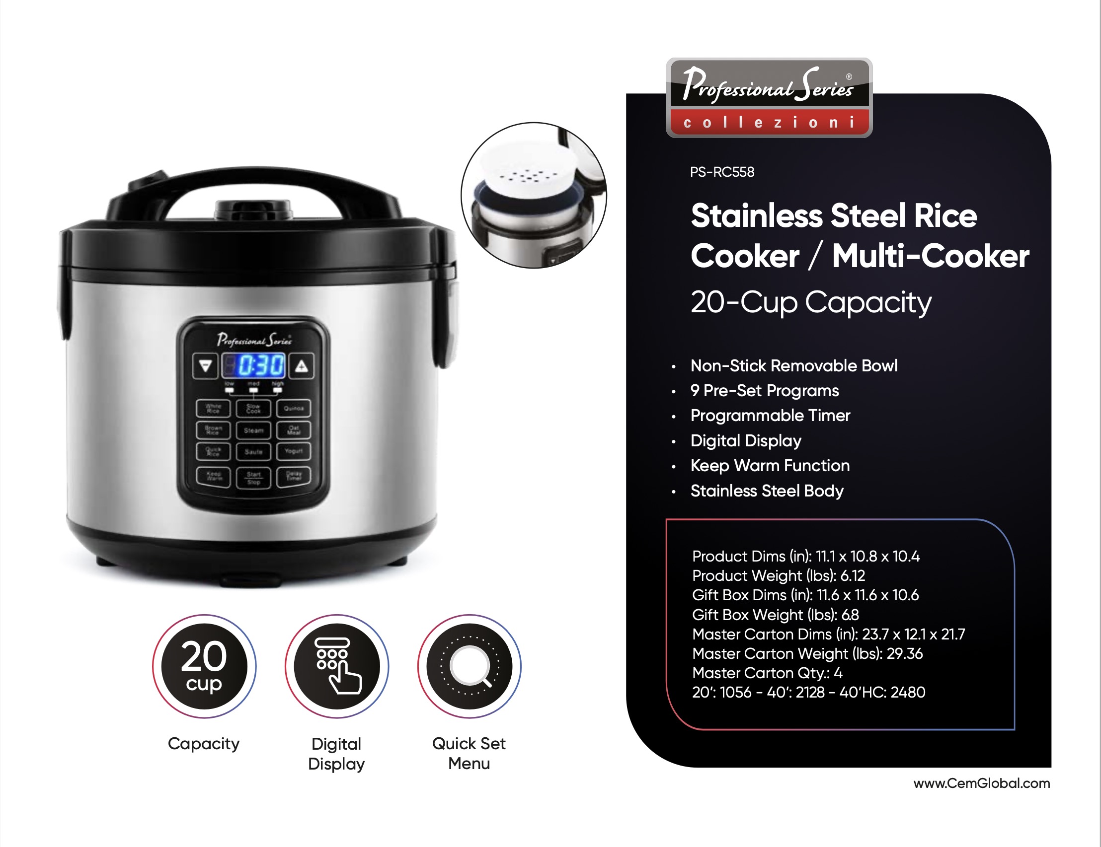 Stainless Steel Rice Cooker / Multi-Cooker 20 cup