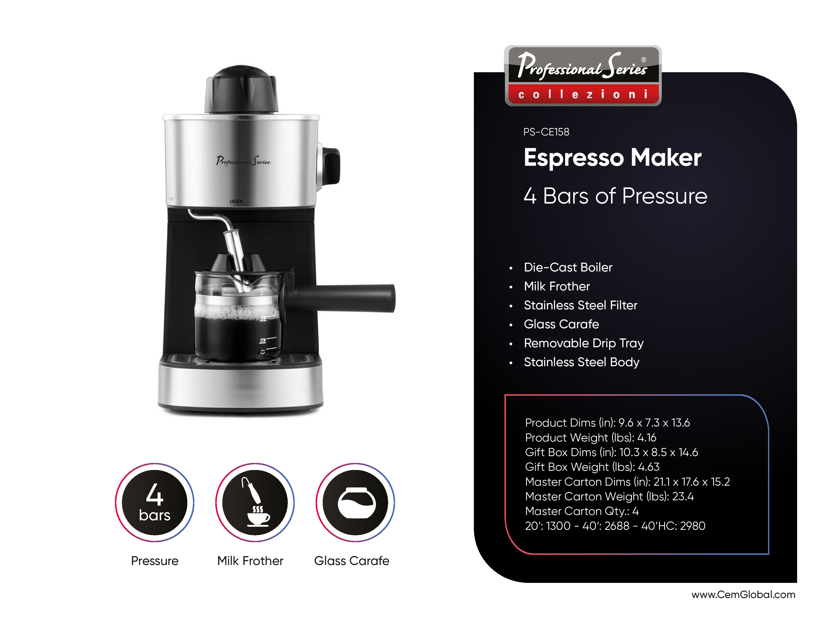Espresso Maker 4 bars of pressure