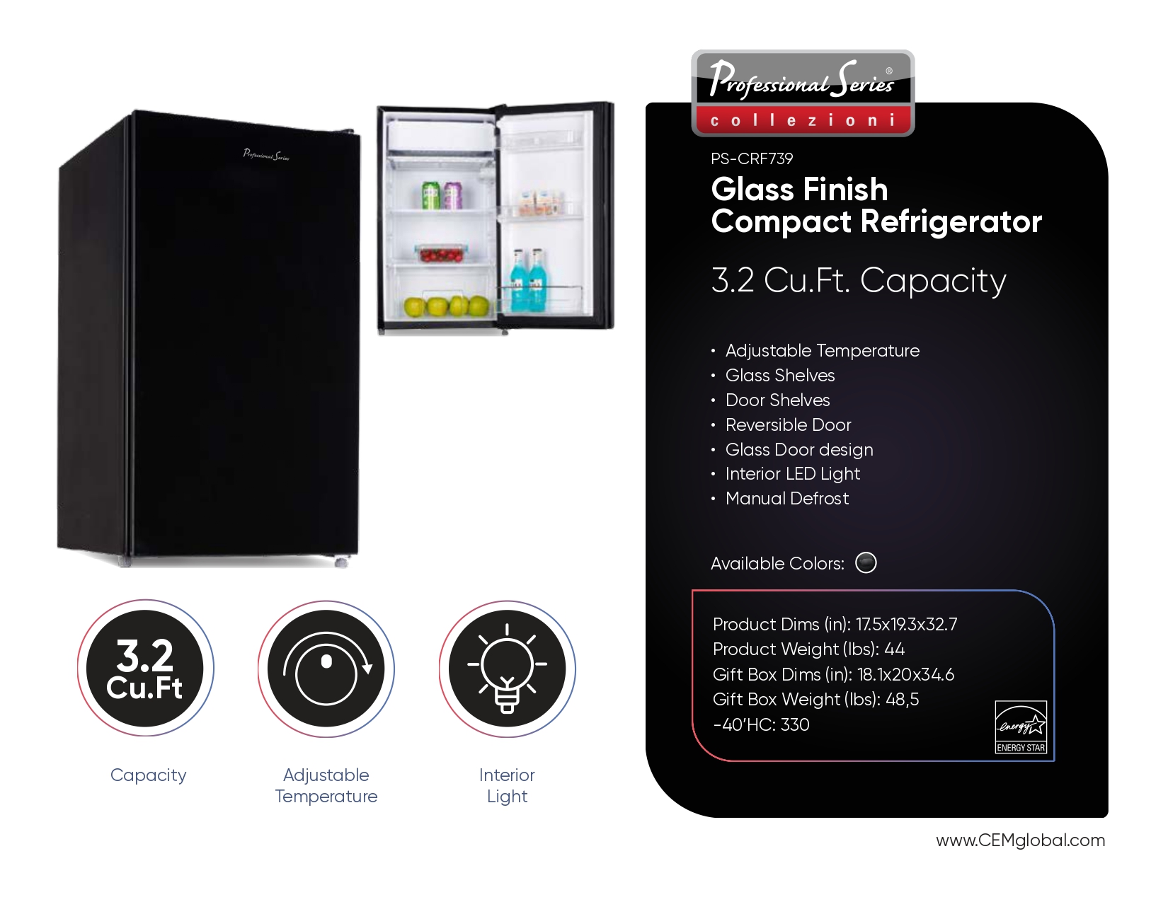 Glass Finish Compact Refrigerator