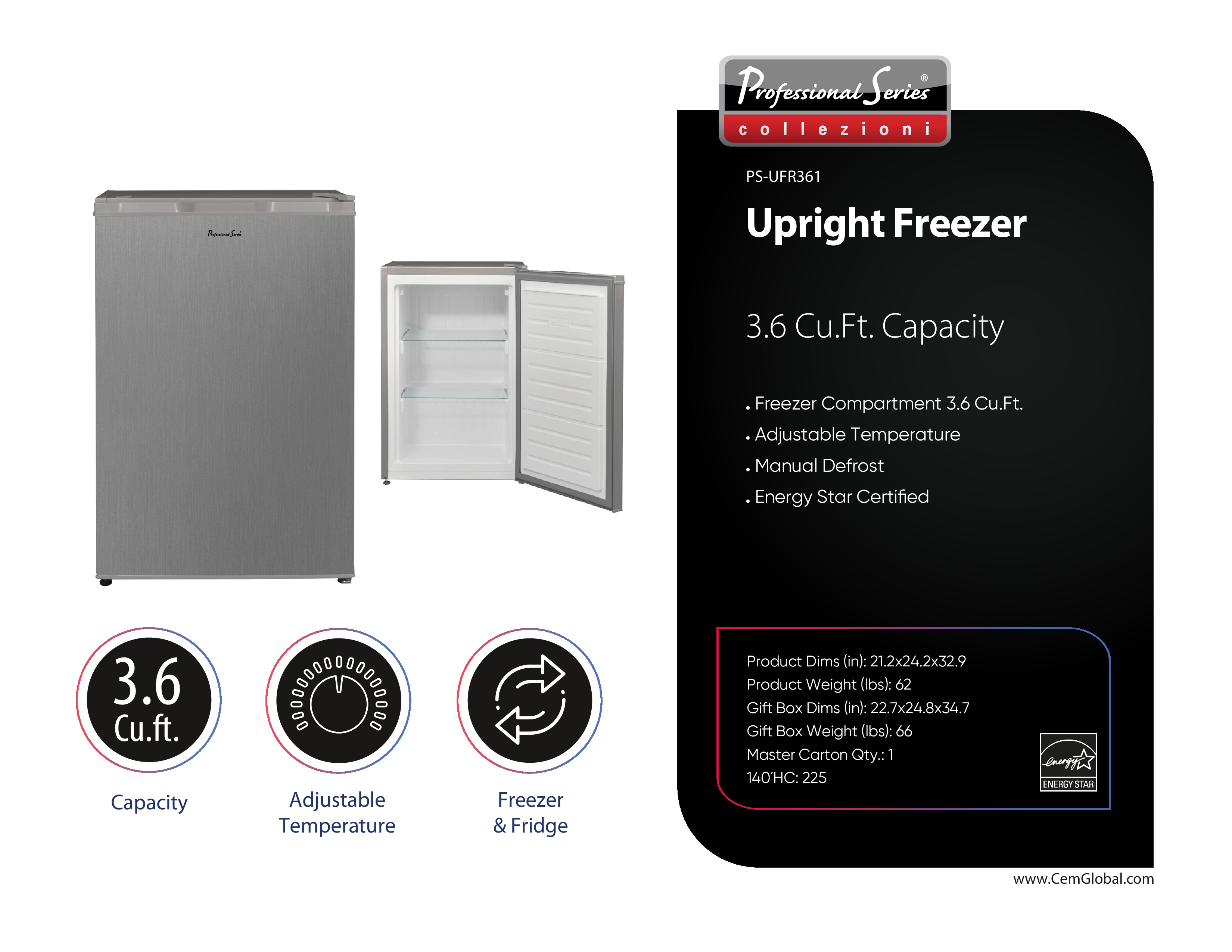 Upright Freezer 3.6 Cu.Ft. Capacity