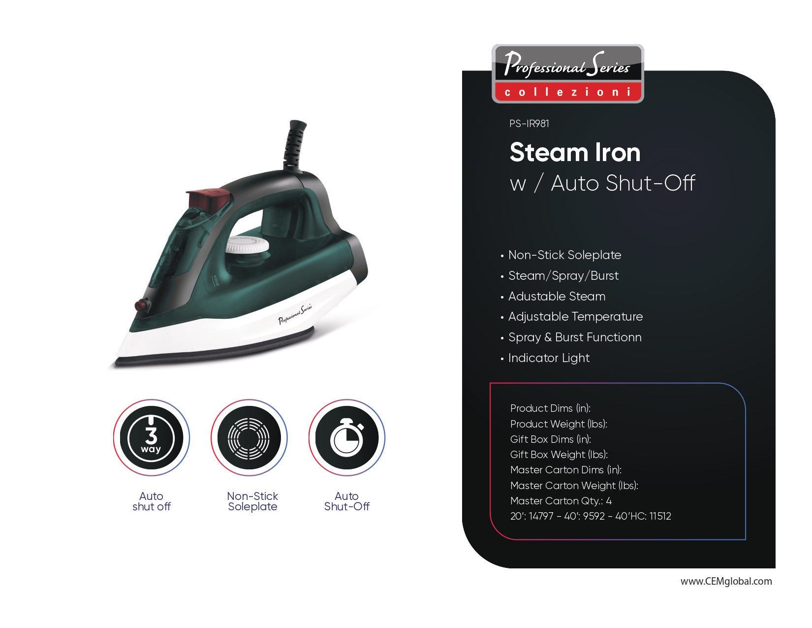 Steam Iron w / Auto Shut-Off