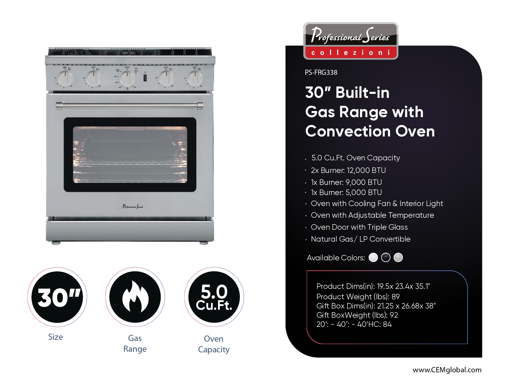 30” Built-in Gas Range with Convection Oven