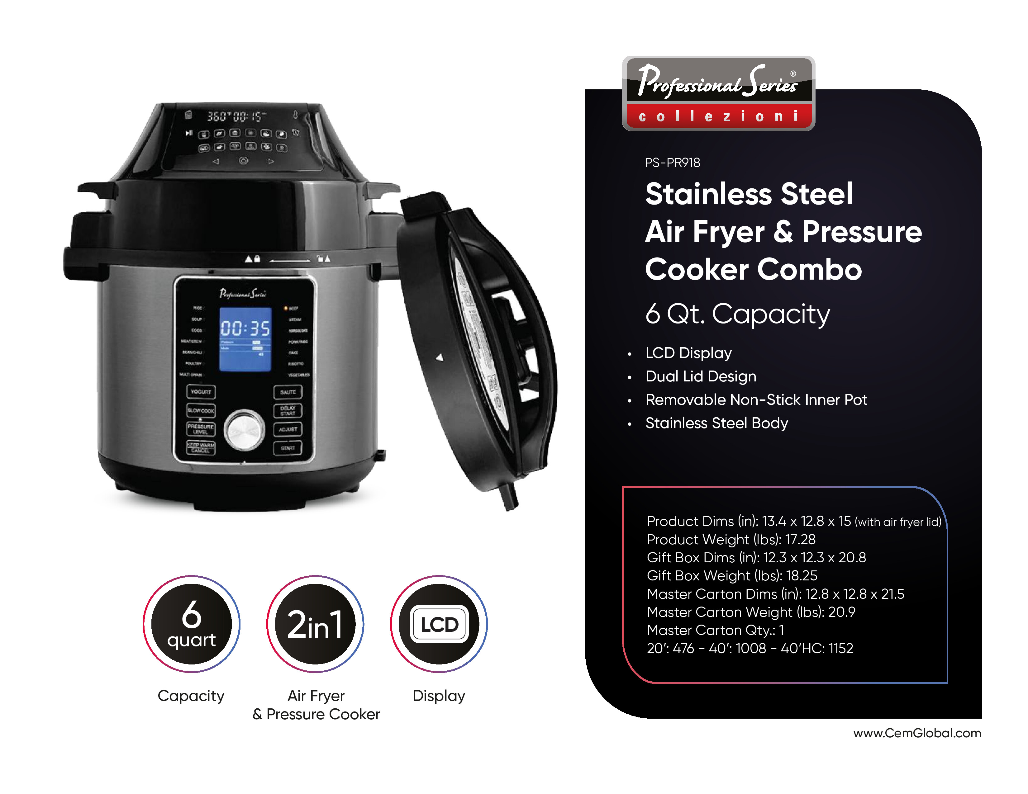 Air Fryer & Pressure Cooker Combo 6 Qt.