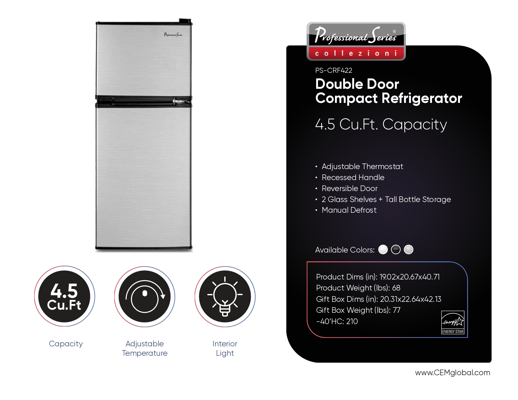 Double Door Compact Refrigerator