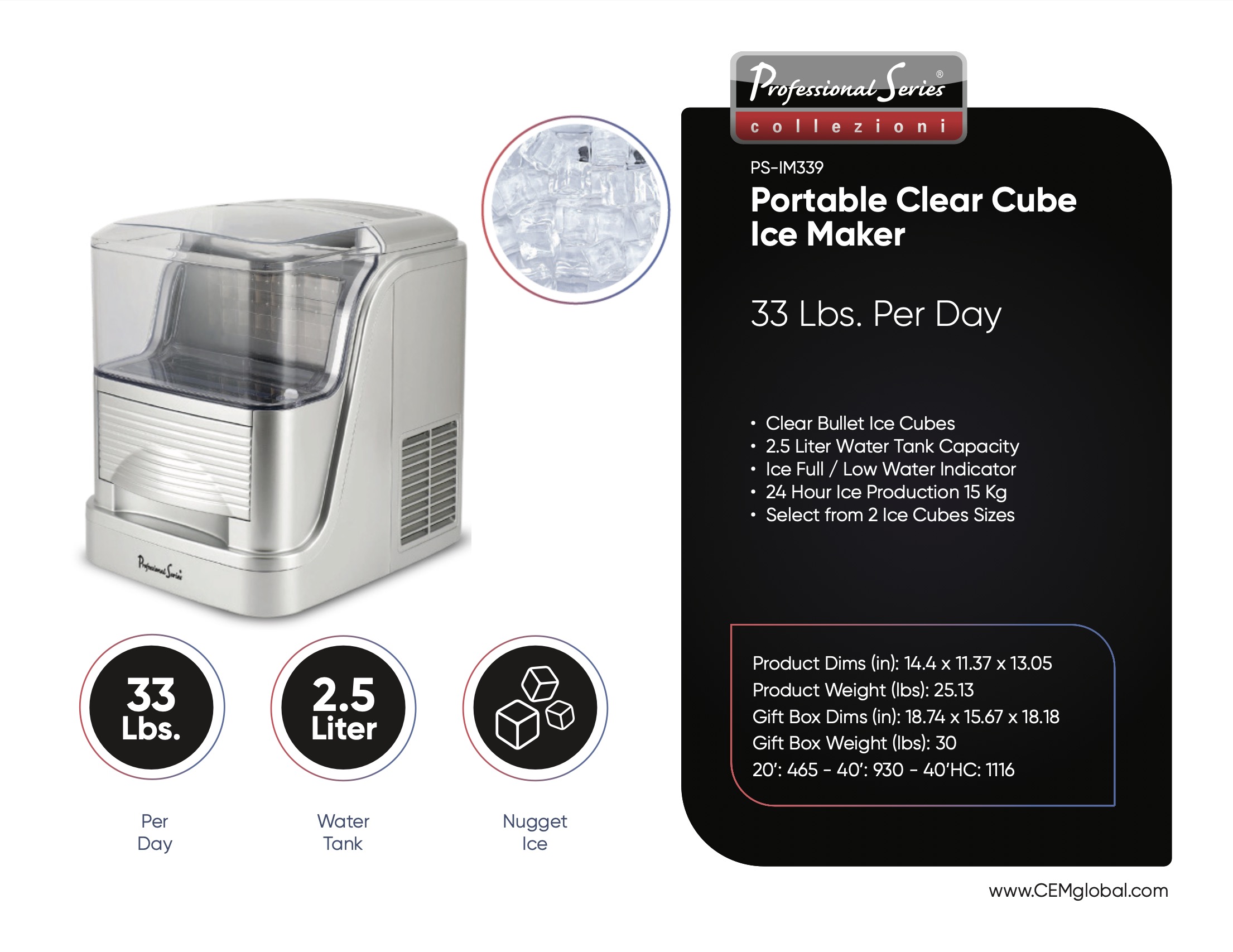 Portable Clear Cube Ice Maker 33 Lbs.