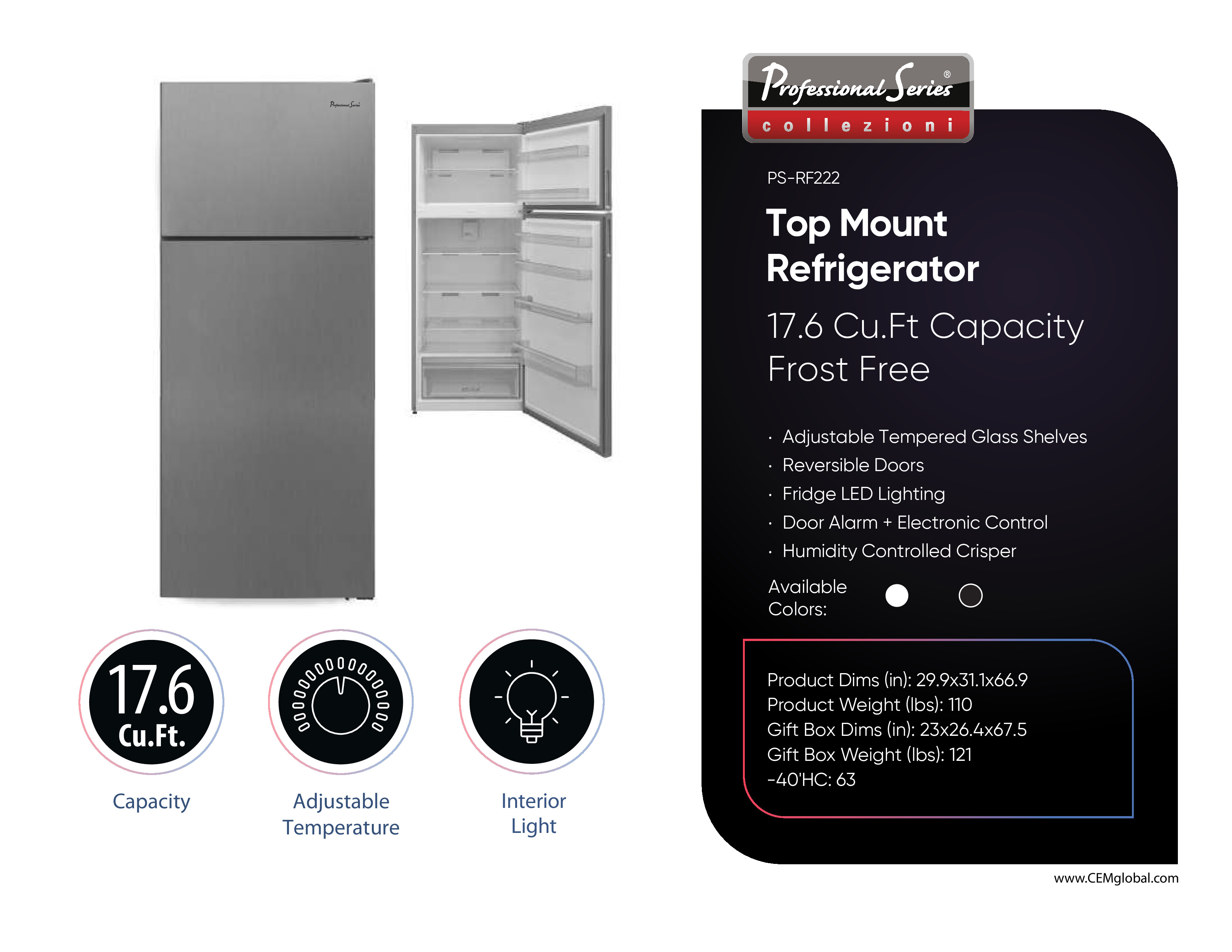Top Mount Refrigerator 17.6 Cu.Ft Capacity