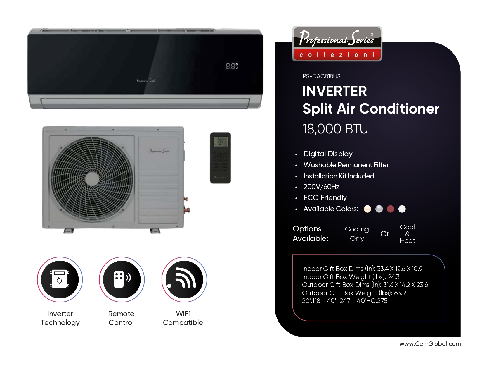INVERTER Split Air Conditioner 18,000 BTU