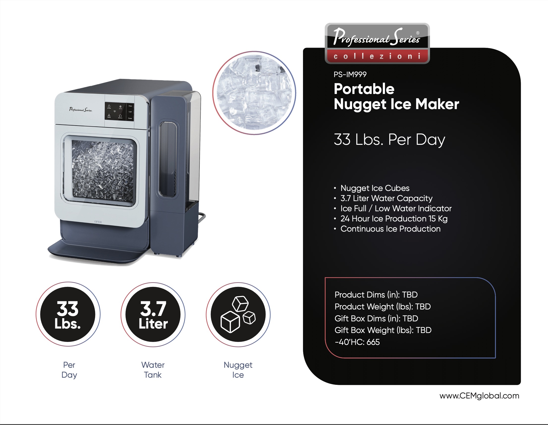 Portable Nugget Ice Maker 33 Lbs. Per Day