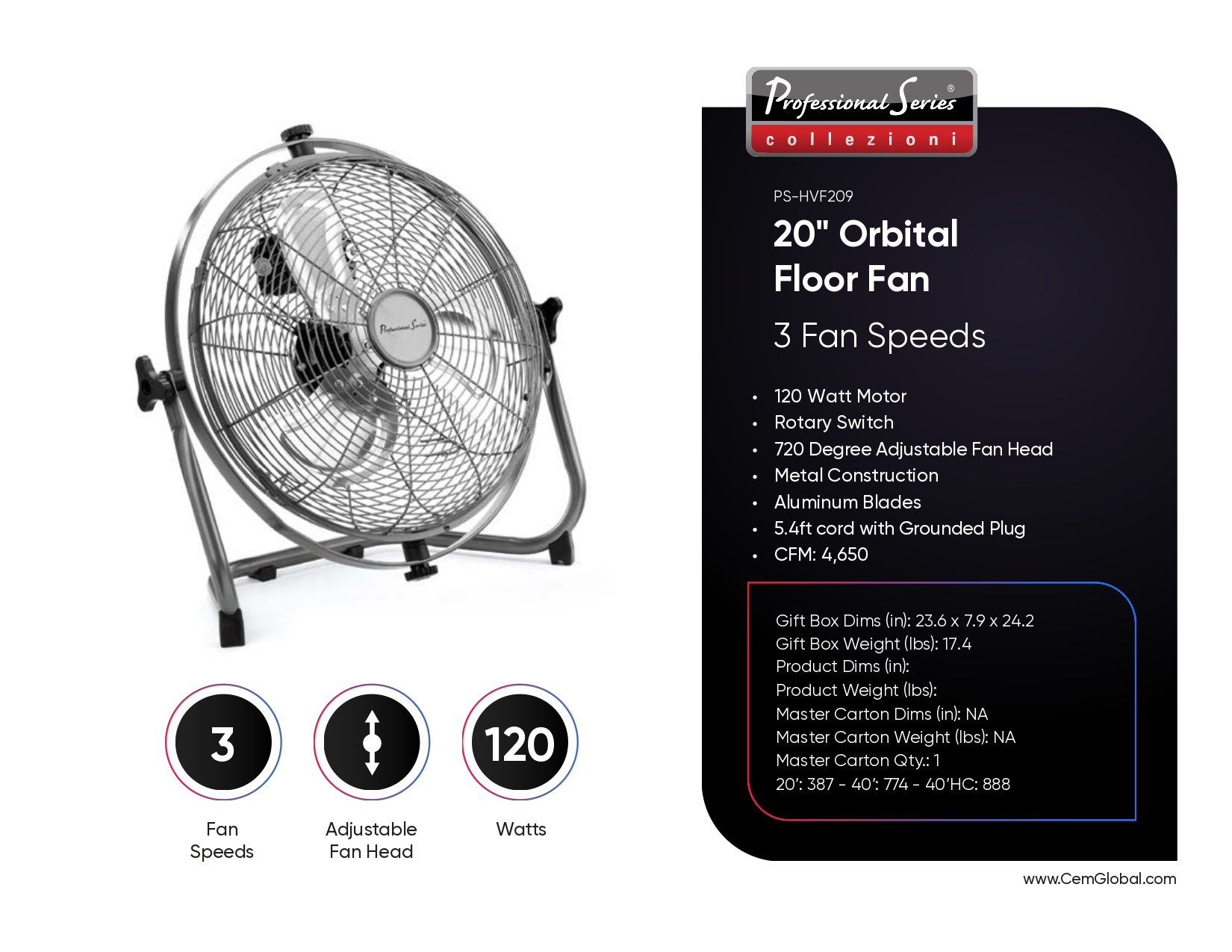 20" Orbital Floor Fan