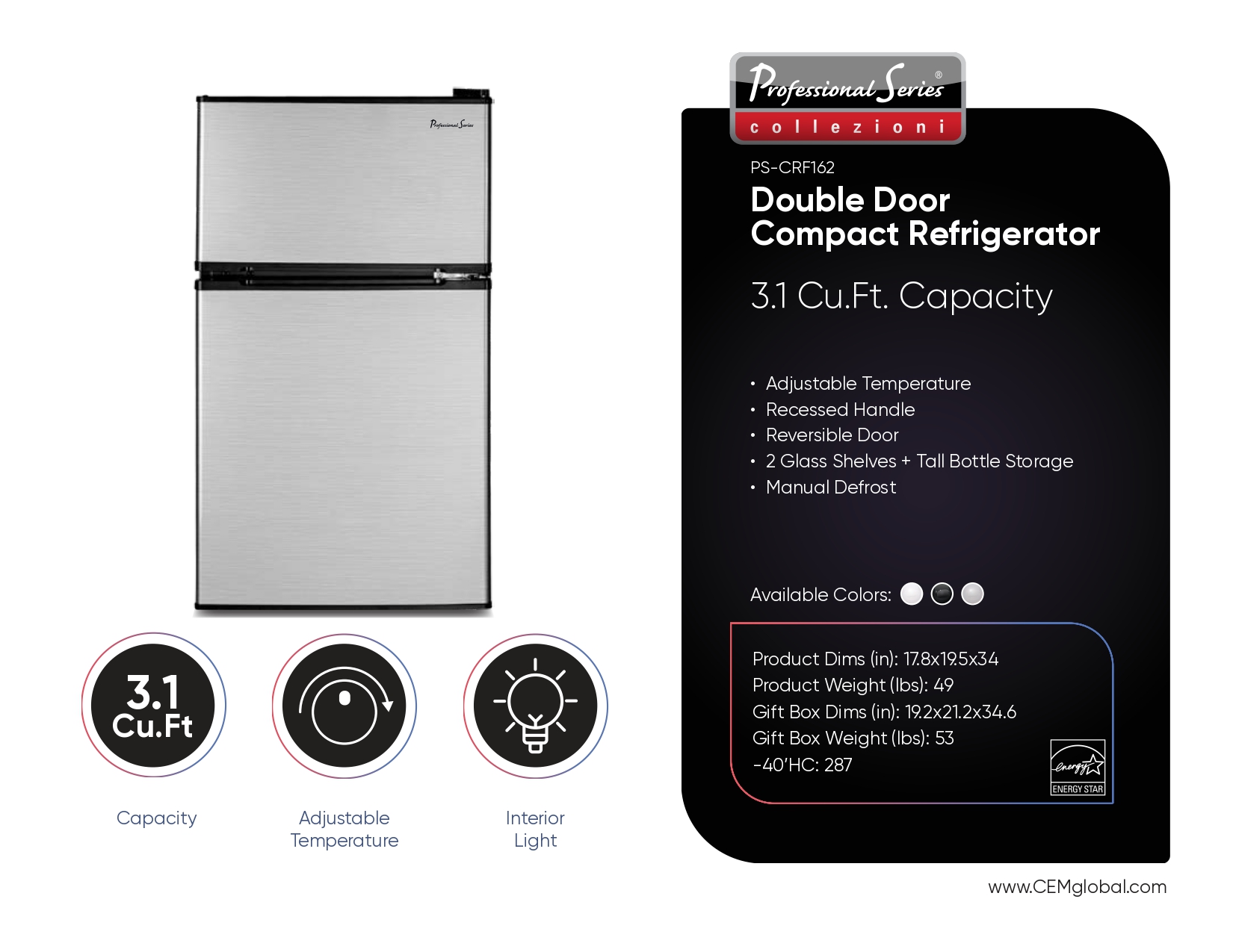 Double Door Compact Refrigerator