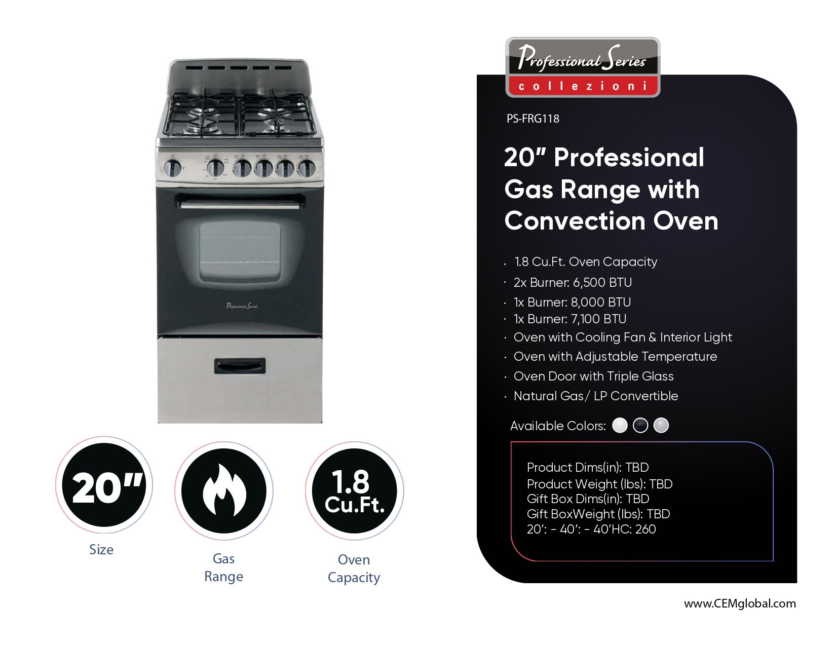 20” Professional Gas Range with Convection Oven