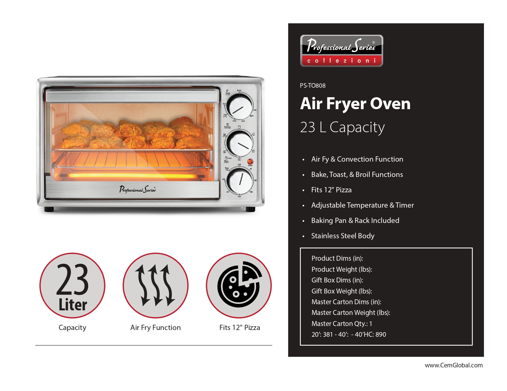 Toaster Oven & Air Fryer, 23L, Stainless Steel