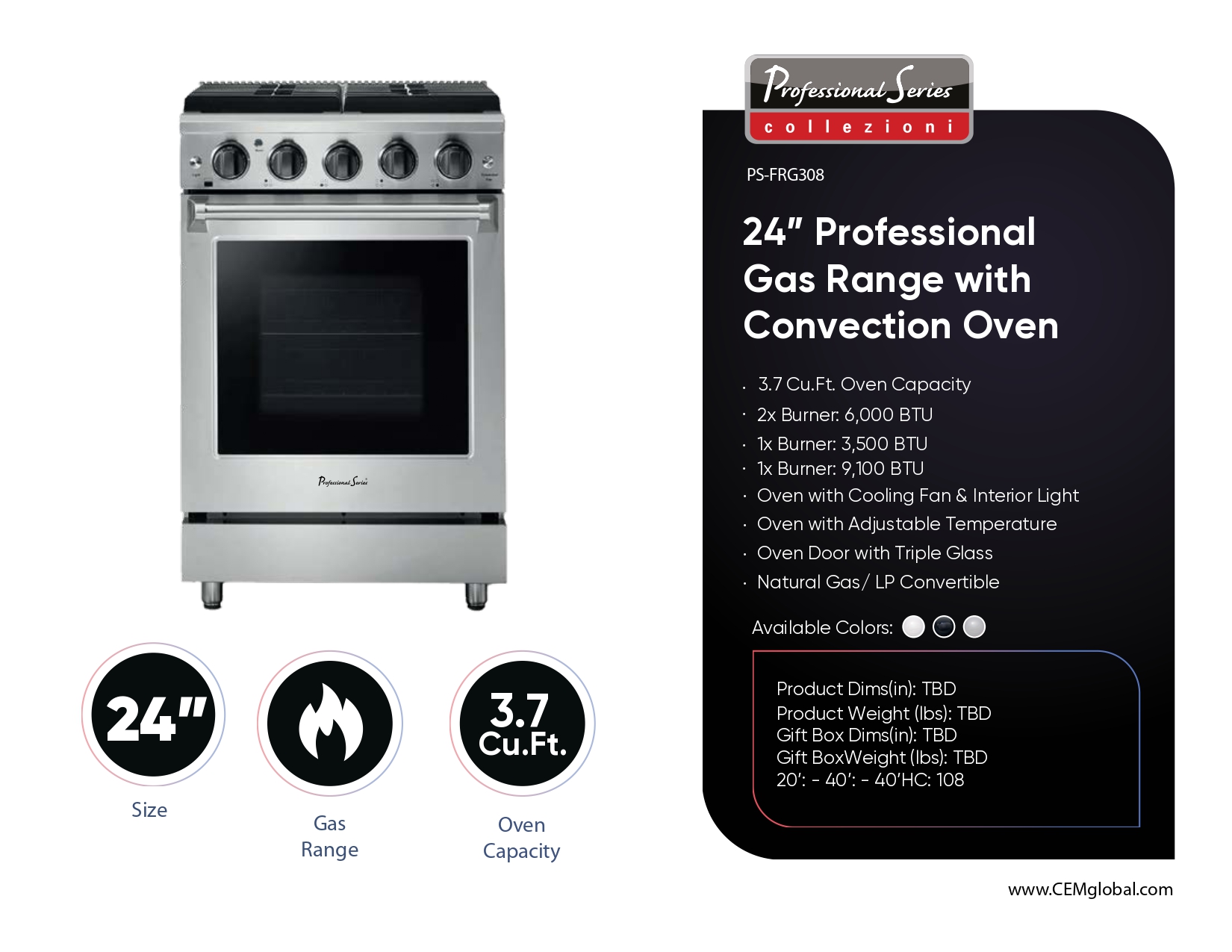 24” Professional Gas Range with Convection Oven