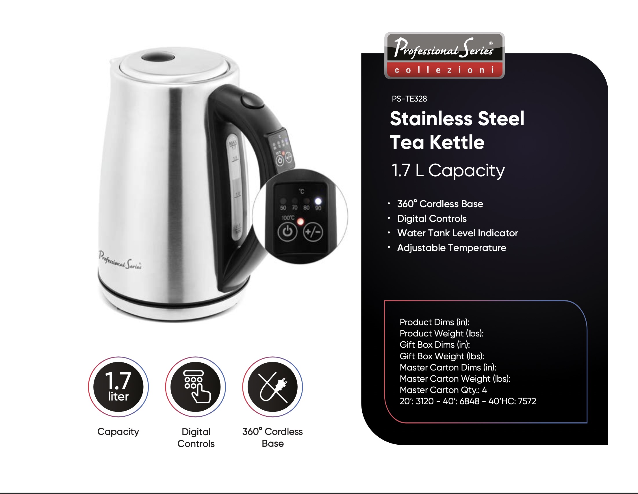 Stainless Steel Tea Kettle 1.7 L Capacity