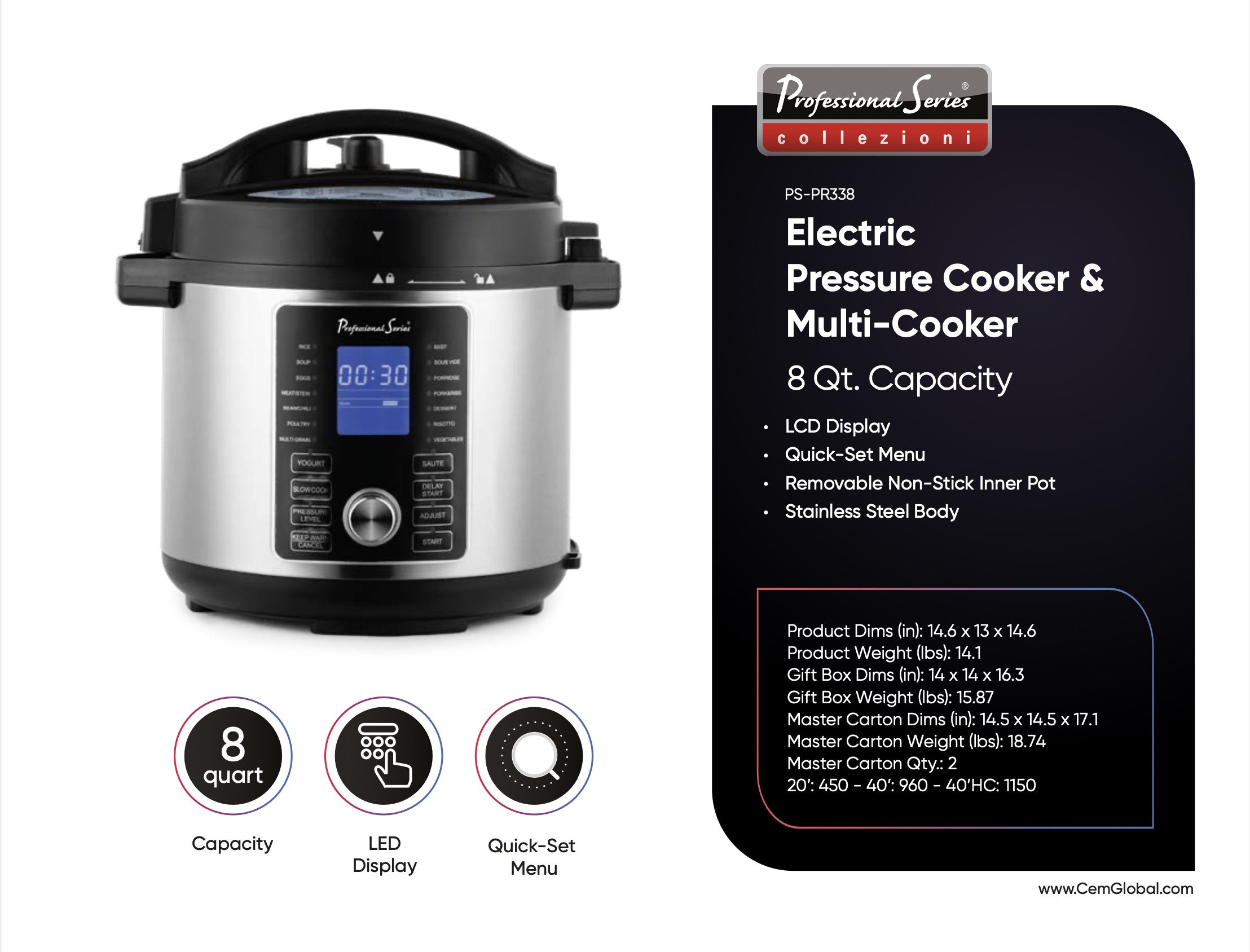 Electric Pressure Cooker & Multi-Cooker 8 Qt