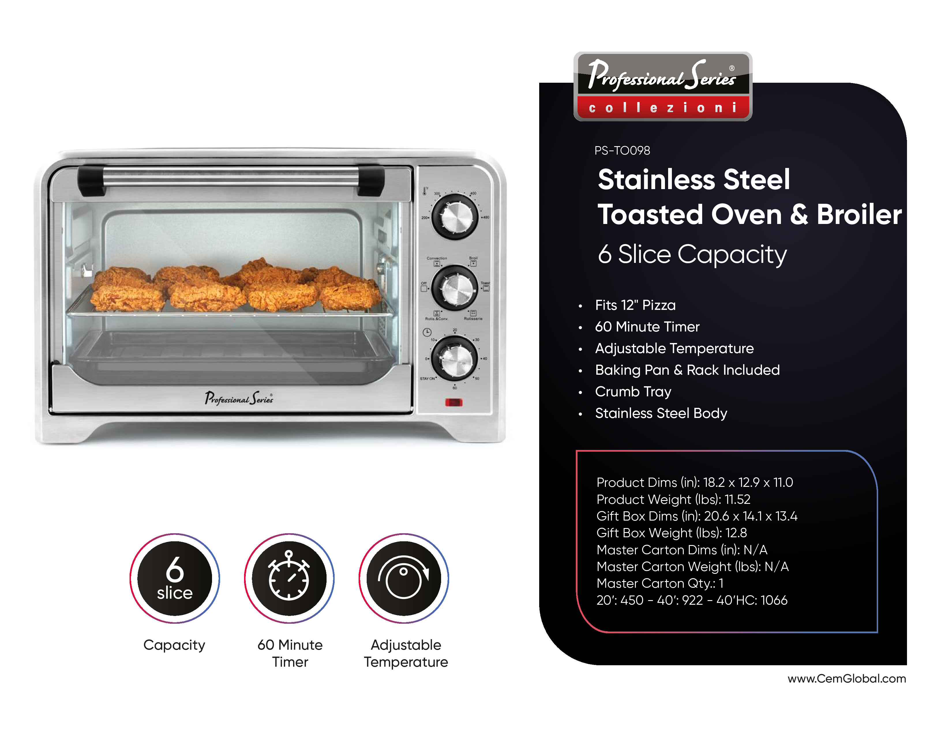 Toaster Oven & Broiler, 6-Slice, Stainless Steel