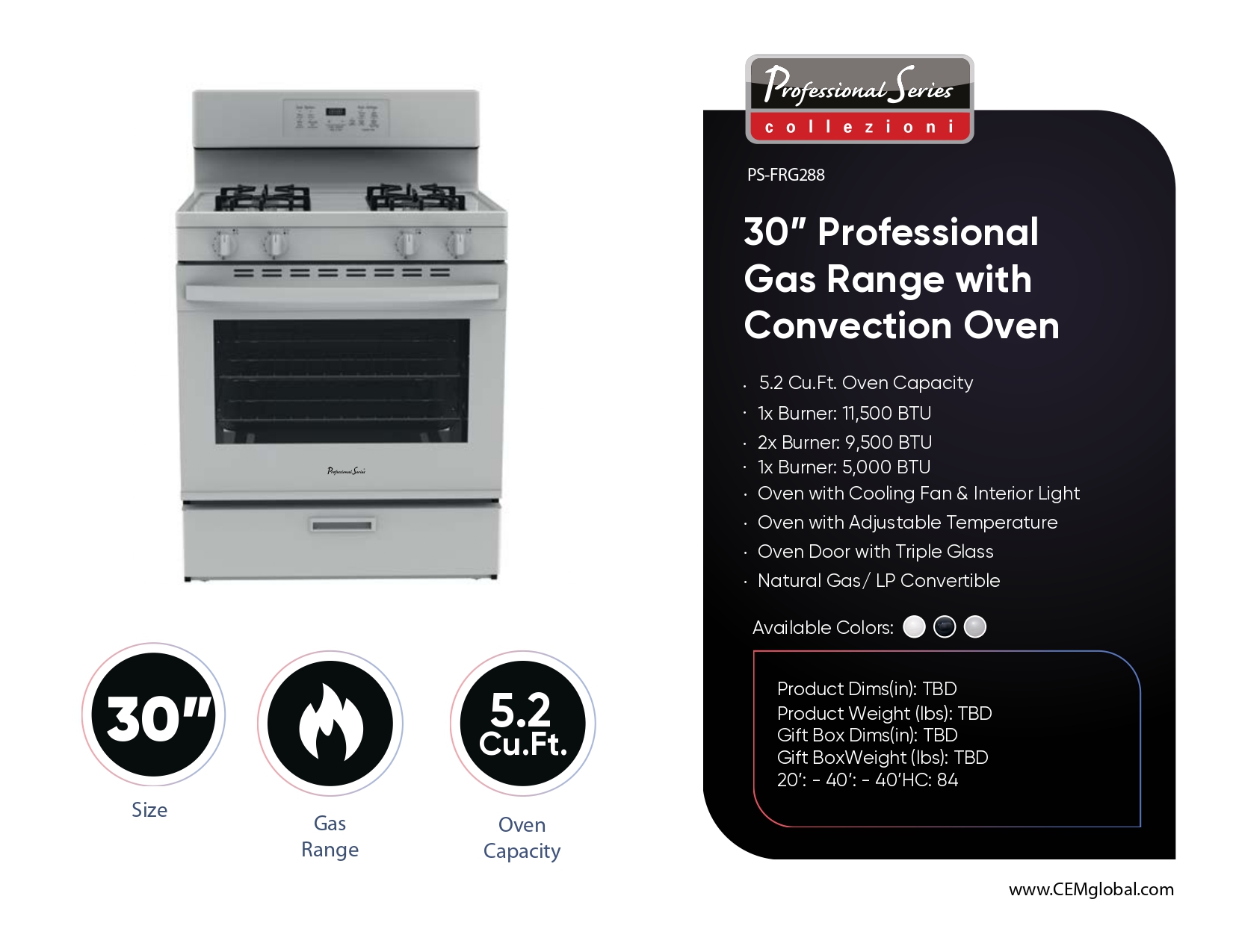 30” Professional Gas Range with Convection Oven