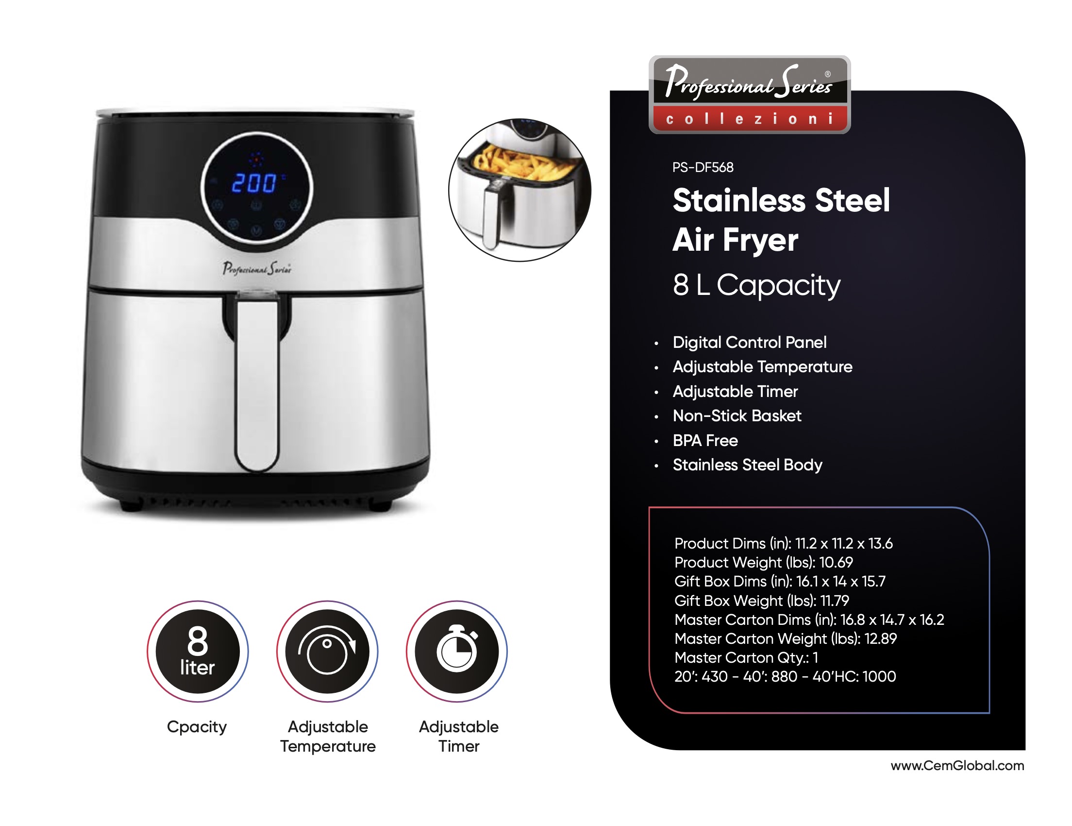 Stainless Steel Air Fryer 8 L
