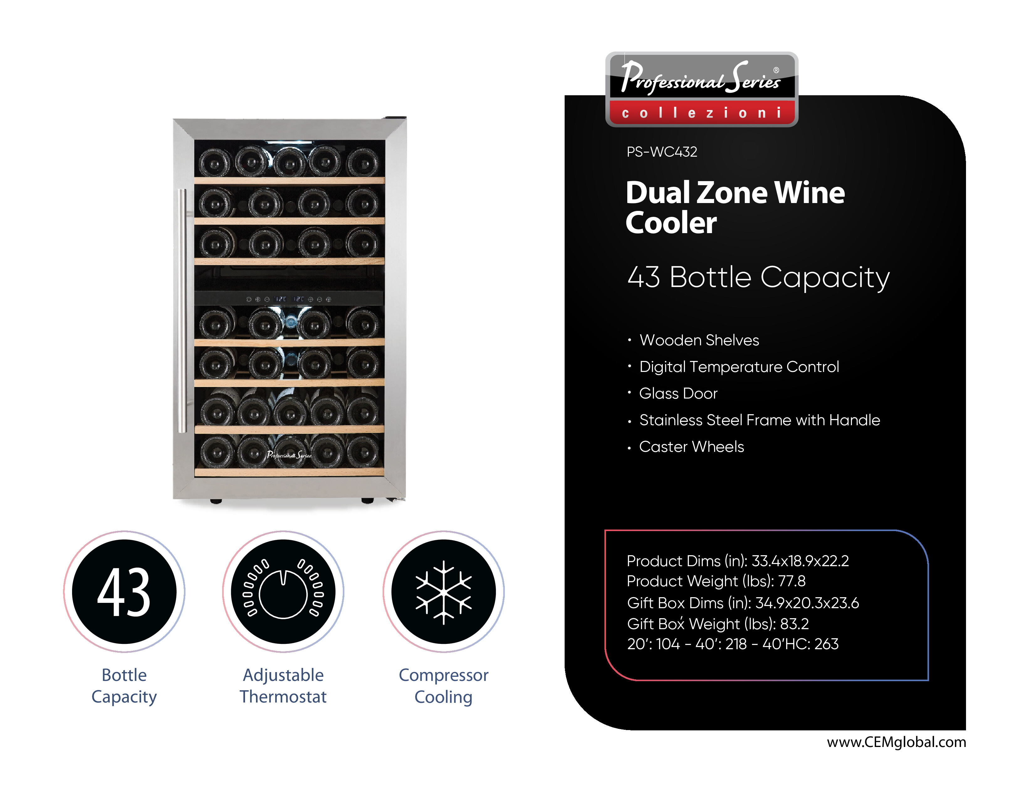 Dual Zone Wine Cooler 43 Bottle Capacity