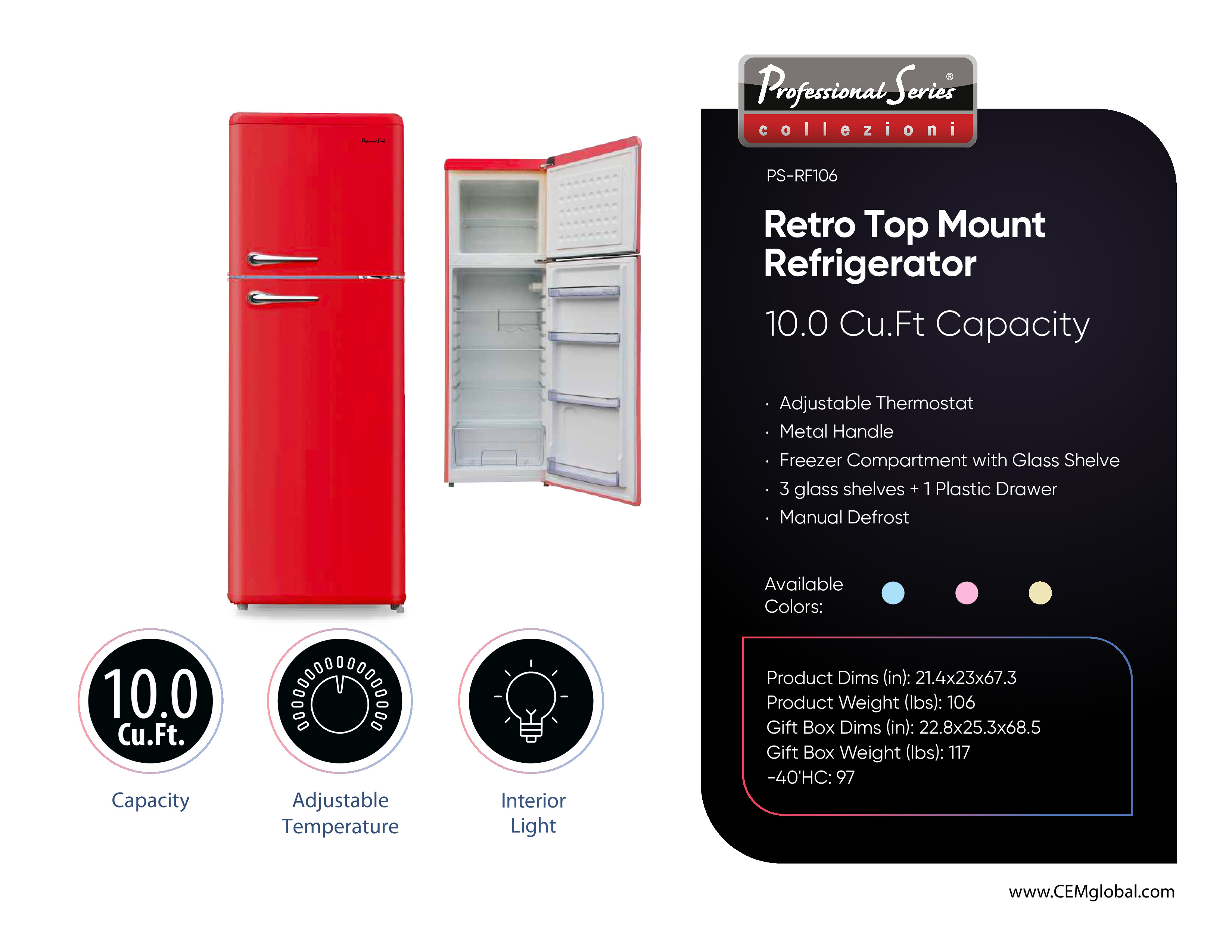 Retro Top Mount Refrigerator 10 Cu.Ft.