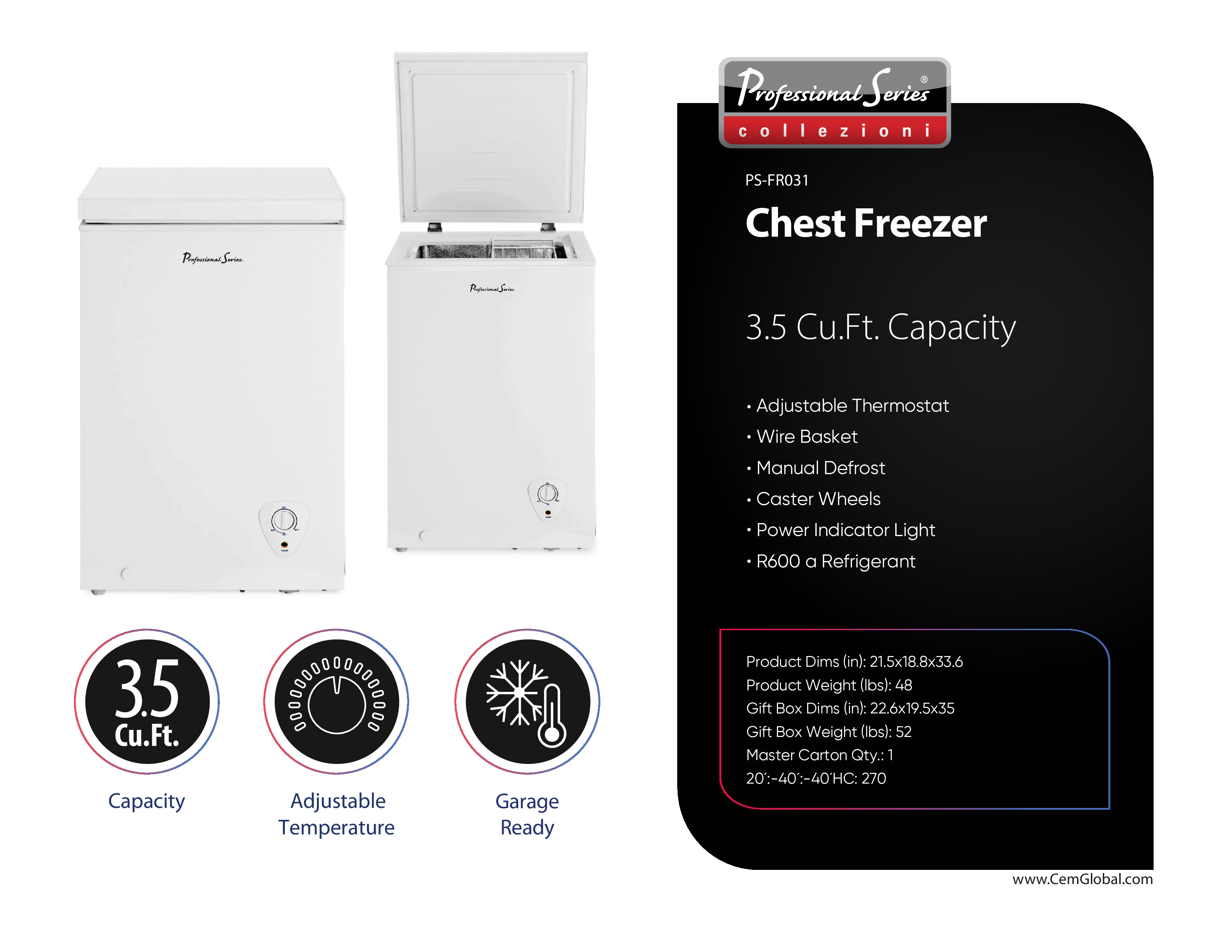 Chest Freezer 3.5 Cu.Ft. Capacity