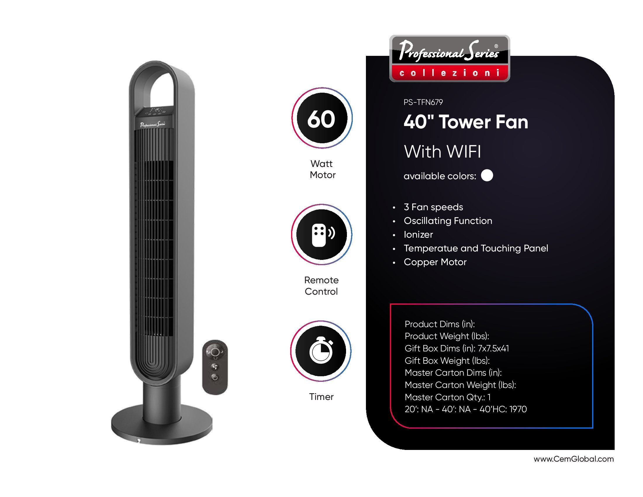 40" Tower Fan With WIFI