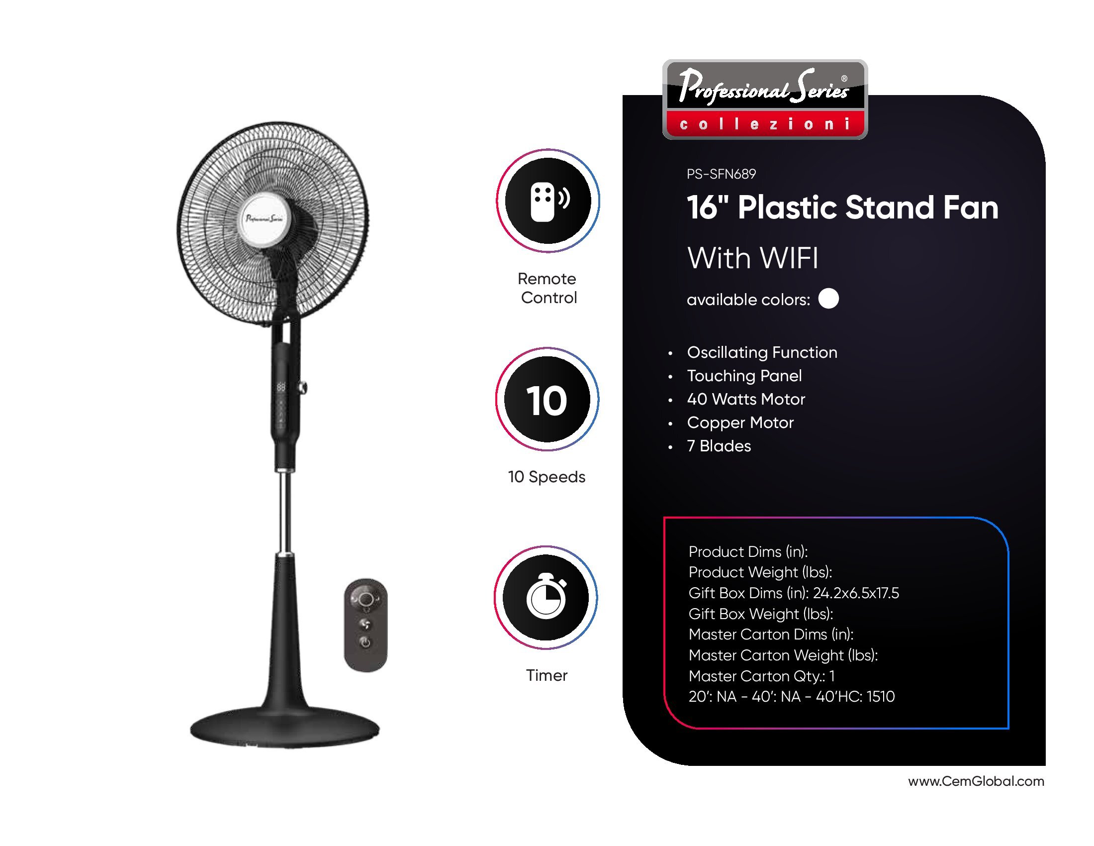 16" Plastic Stand Fan With WIFI