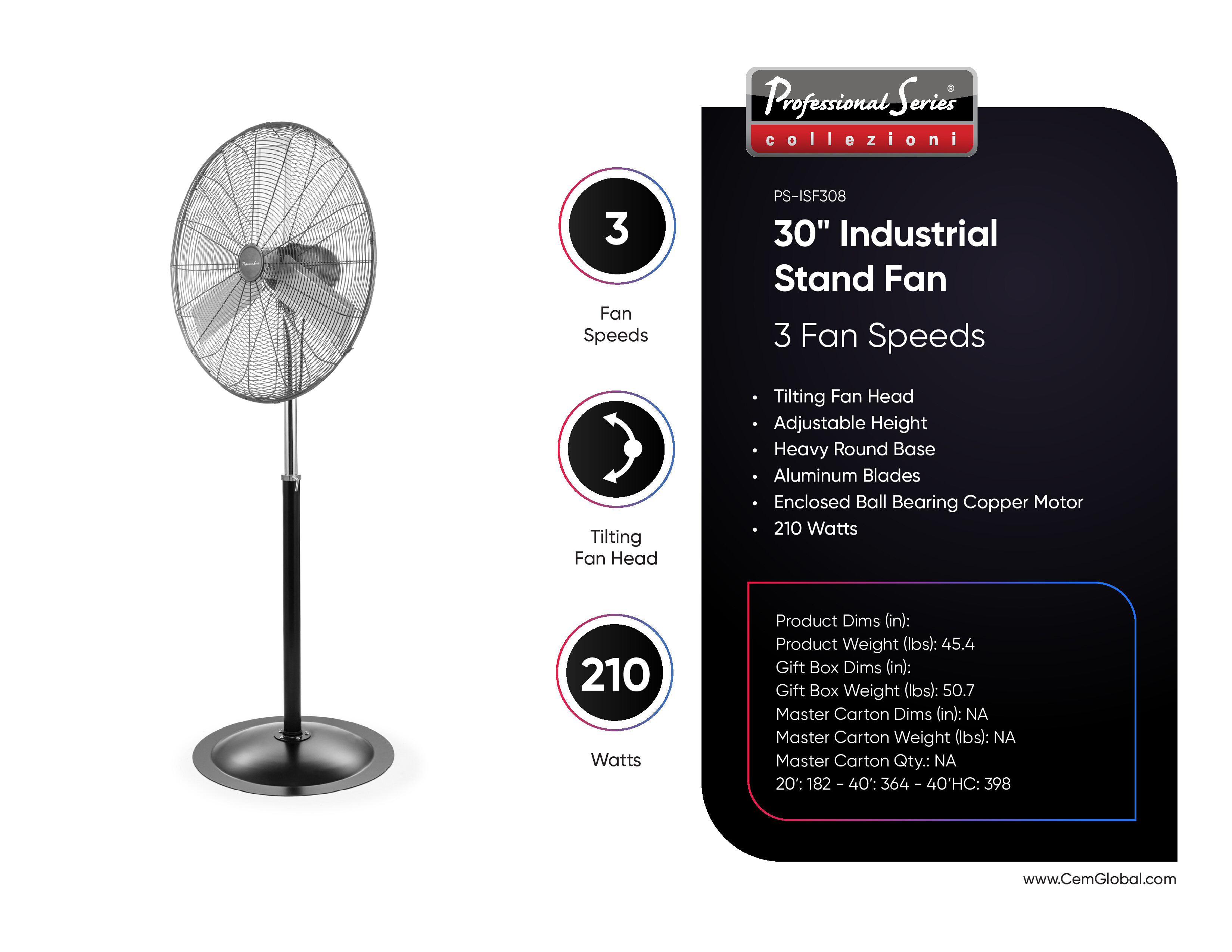 30" Industrial Stand Fan 3 Fan Speeds