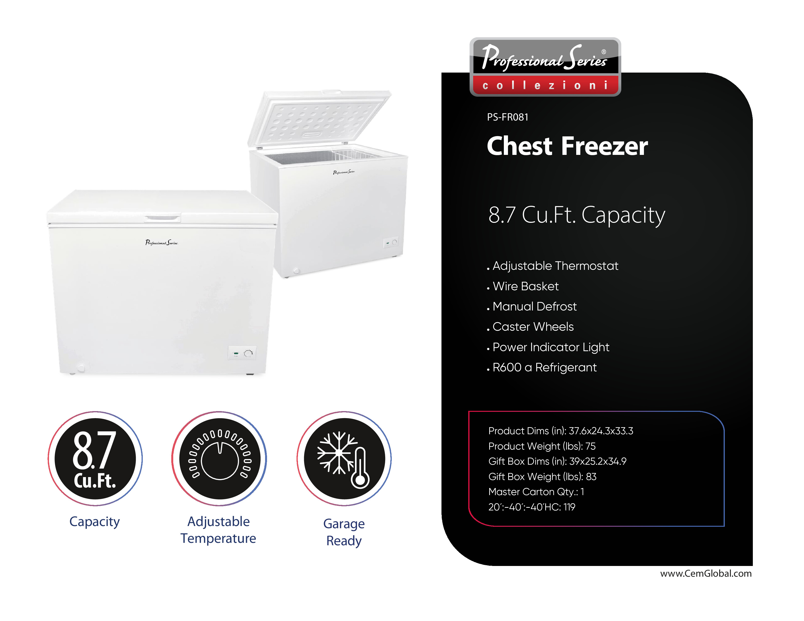 Chest Freezer 8.7 Cu.Ft. Capacity