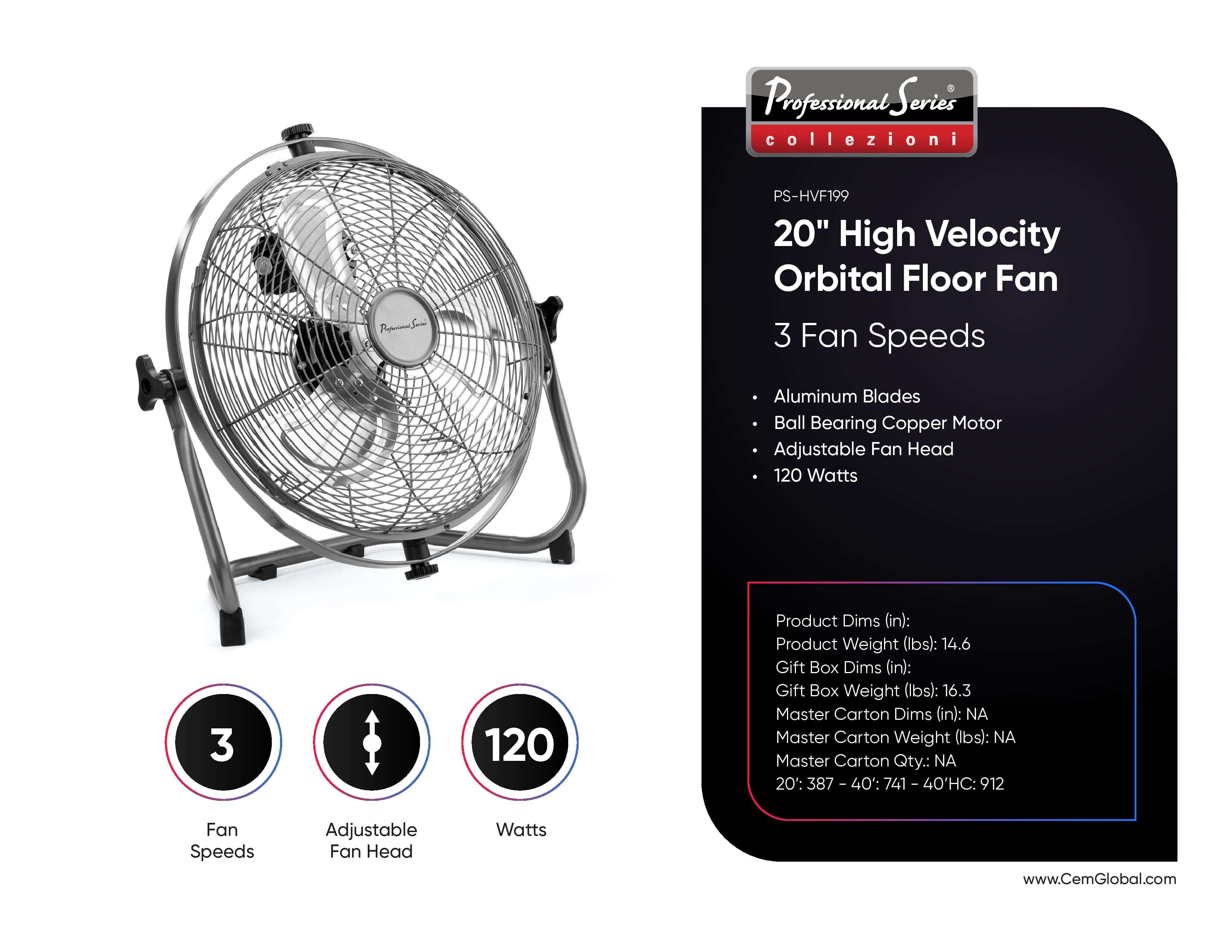 20" High Velocity Orbital Floor Fan