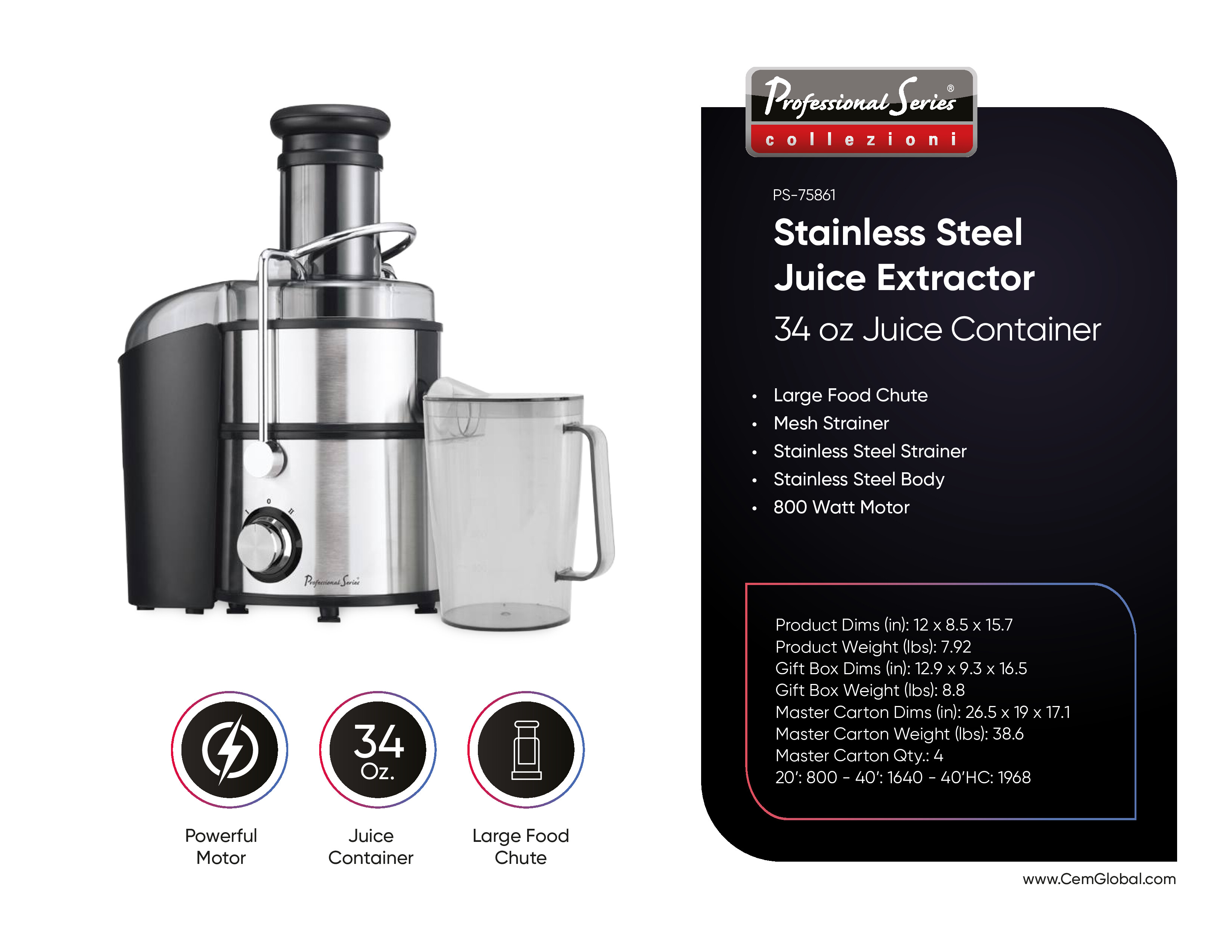 2-Speed Juicer Extractor Stainless Steel