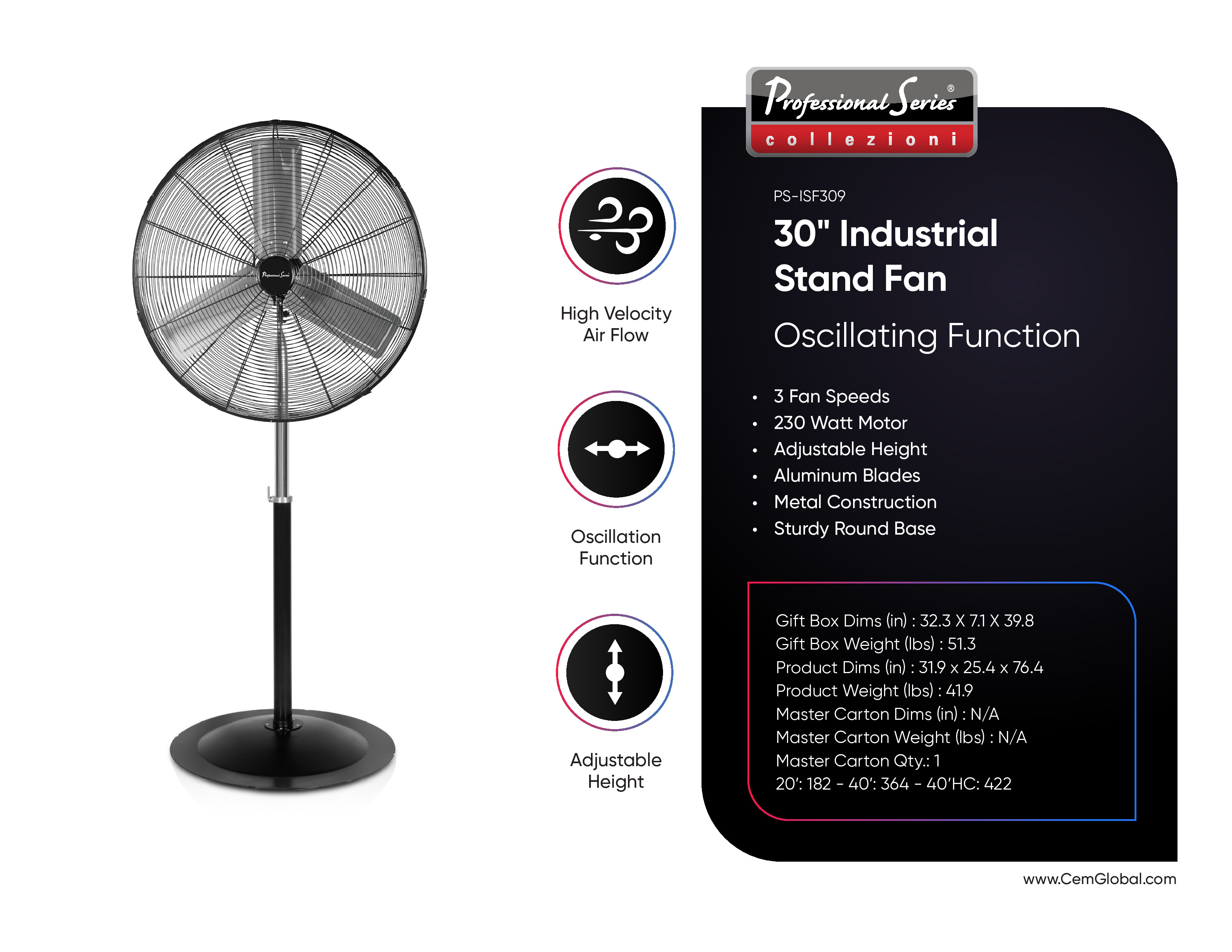 30" Industrial Stand Fan Oscillating