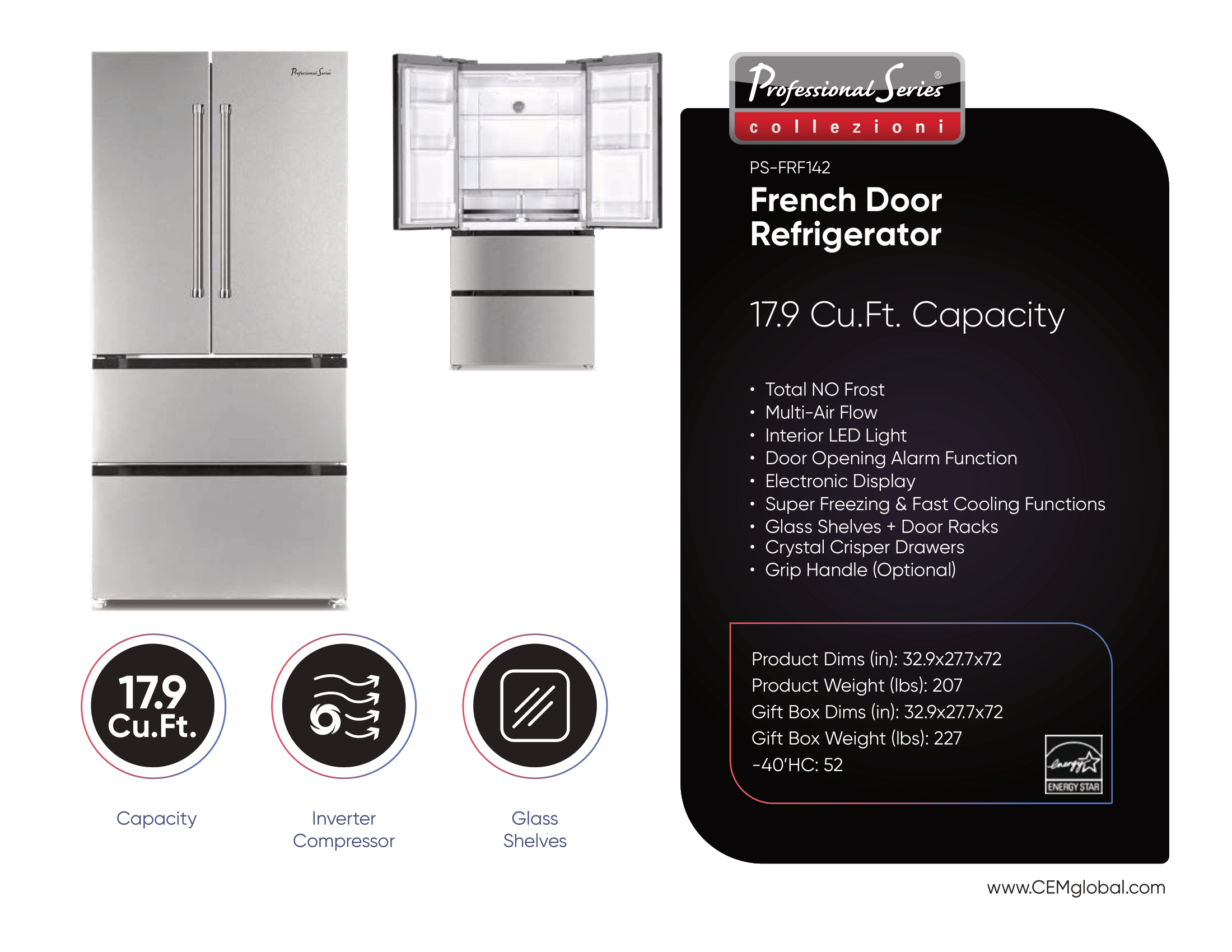 French Door Refrigerator 17.9 Cu.Ft.