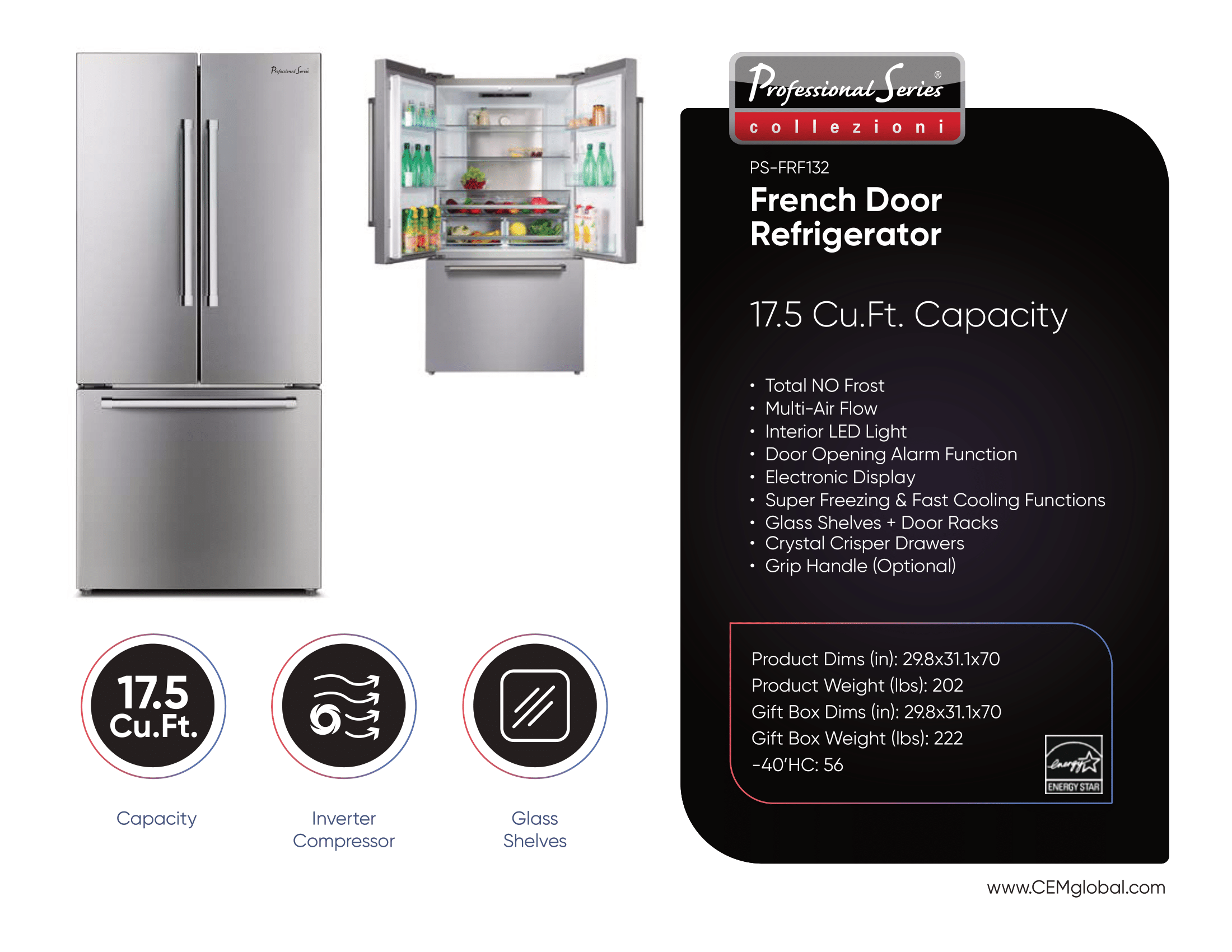 French Door Refrigerator 17.5 Cu.Ft