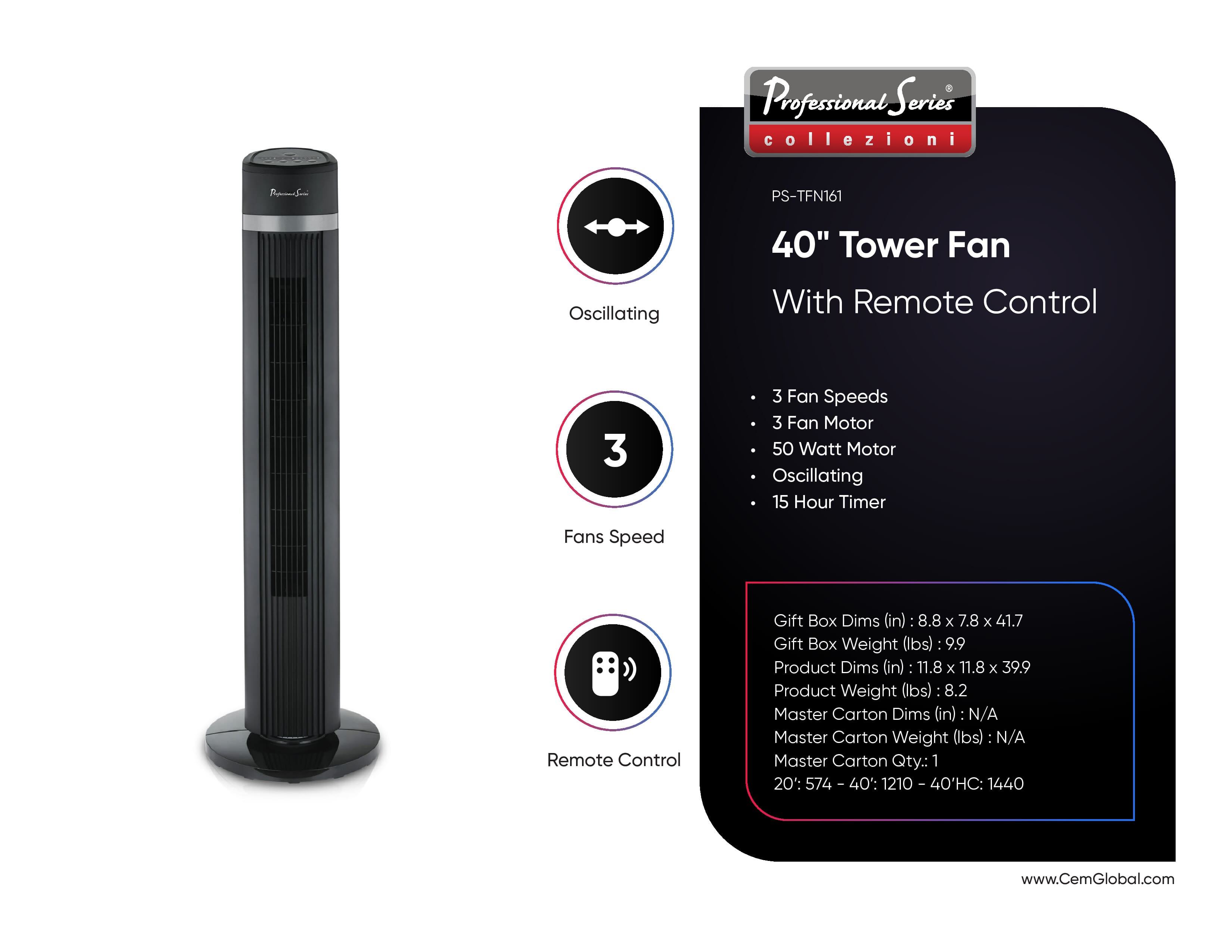 40" Tower Fan With Remote Control