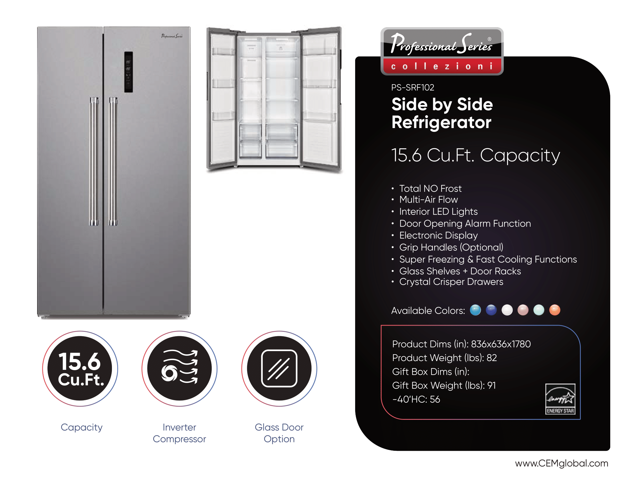 Side by Side Refrigerator 16.9 Cu.Ft.