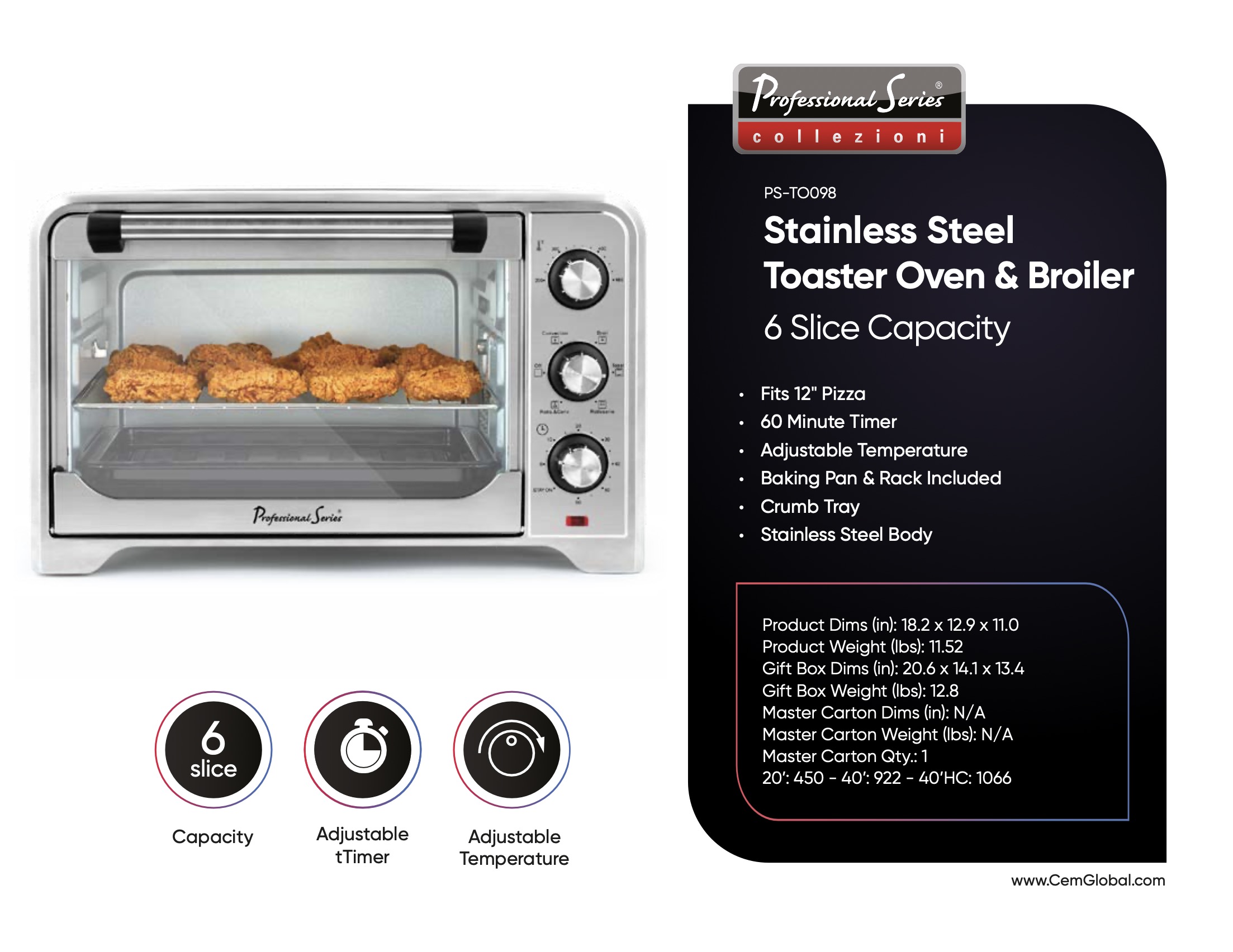 Stainless Steel Toaster Oven & Broiler 6 Slice