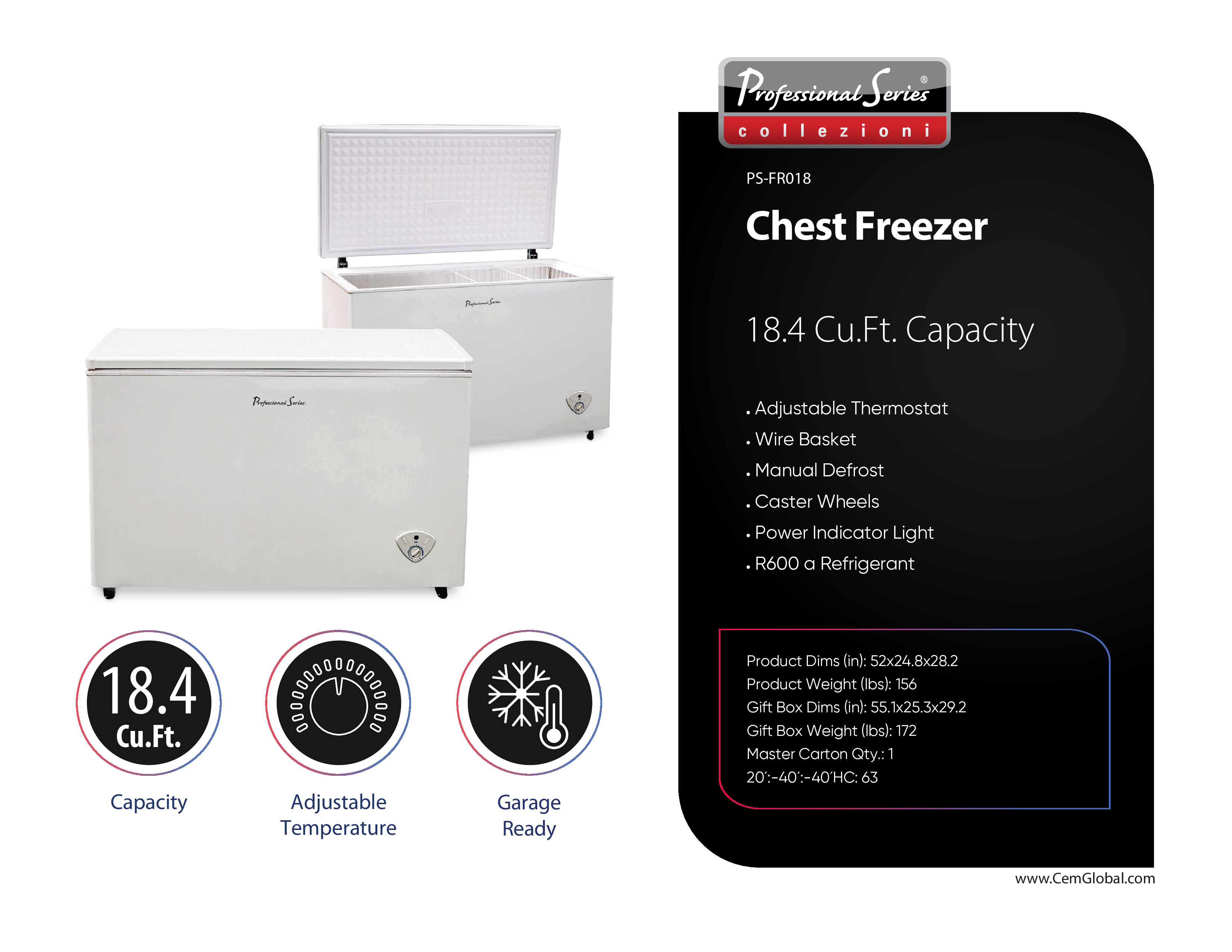 Chest Freezer 18.4 Cu.Ft. Capacity