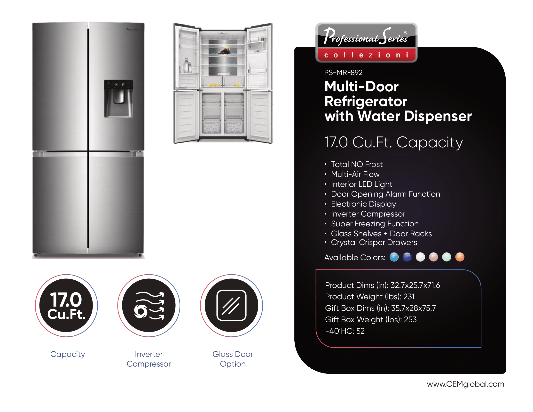 Multi-Door Refrigerator with Water Dispenser 17.0 Cu.Ft