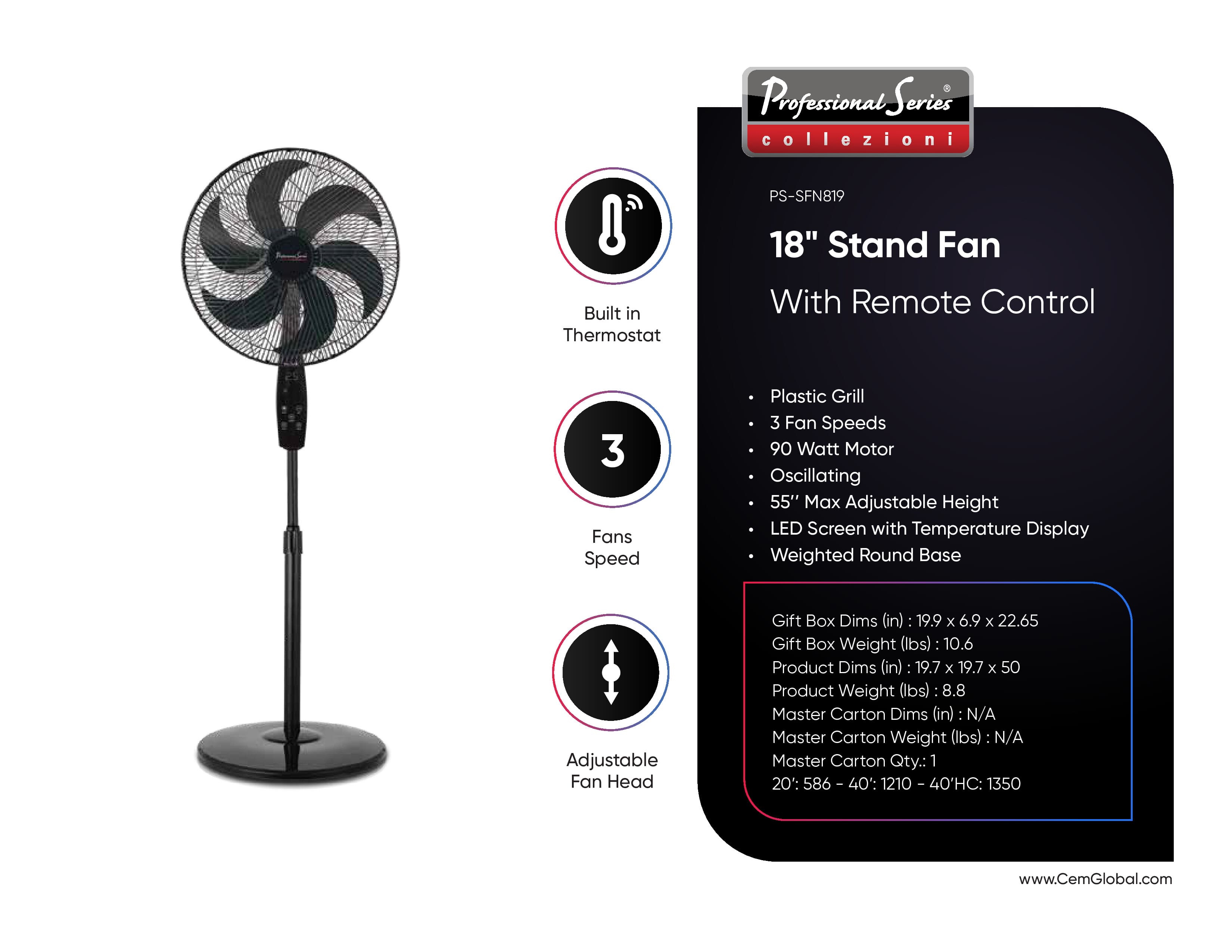 18" Stand Fan With Remote Control