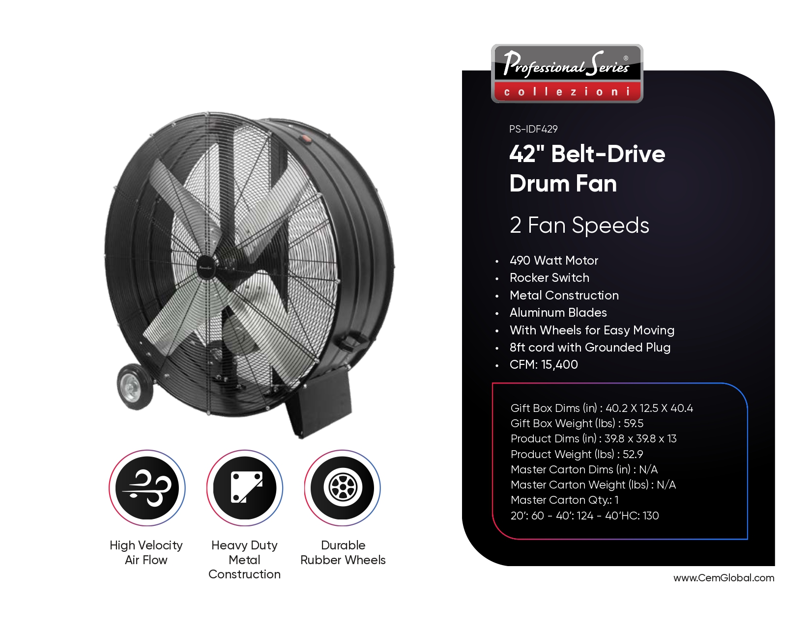 42" Belt-Drive Drum Fan