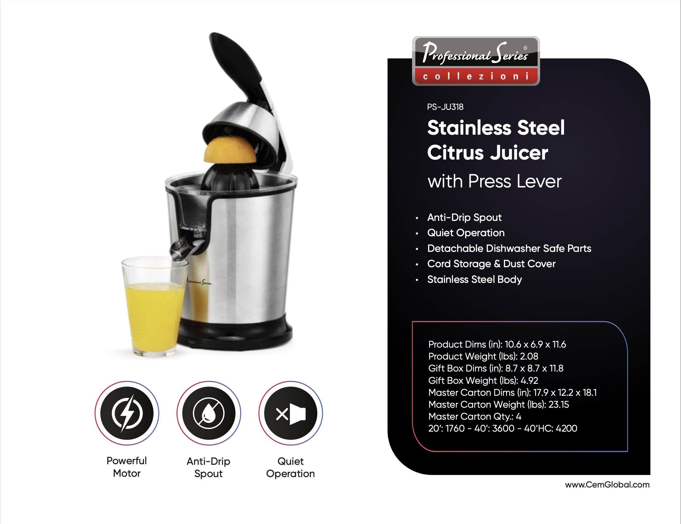 Stainless Steel Citrus Juicer With Press Lever