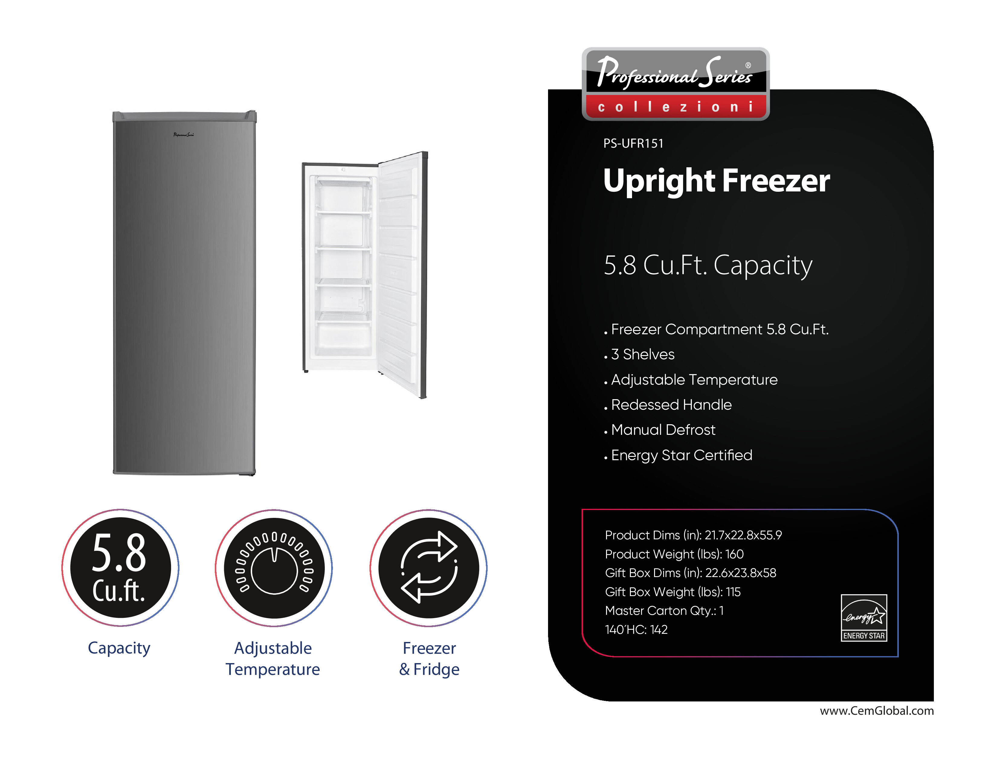Upright Freezer 5.8 Cu.Ft. Capacity