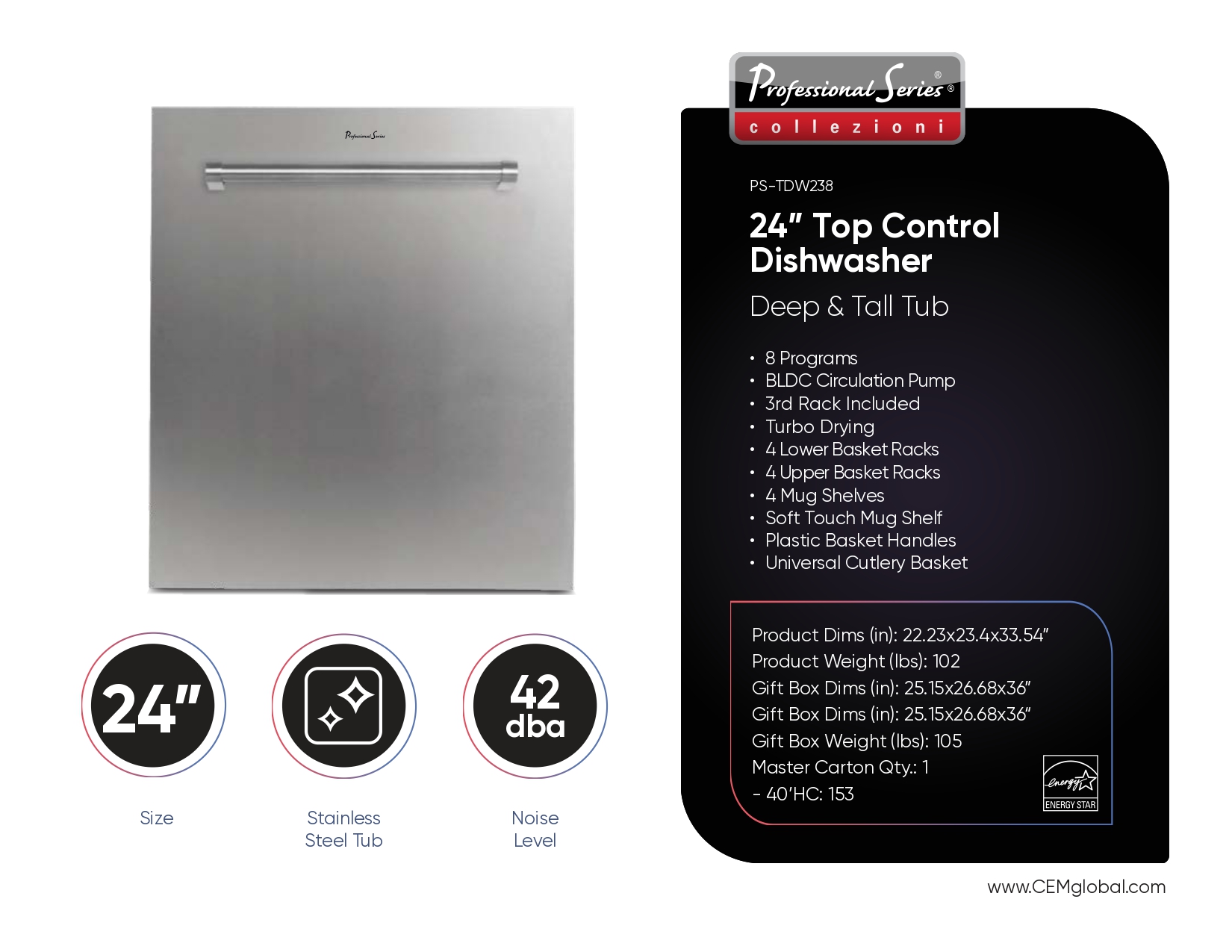 24” Top Control Dishwasher
