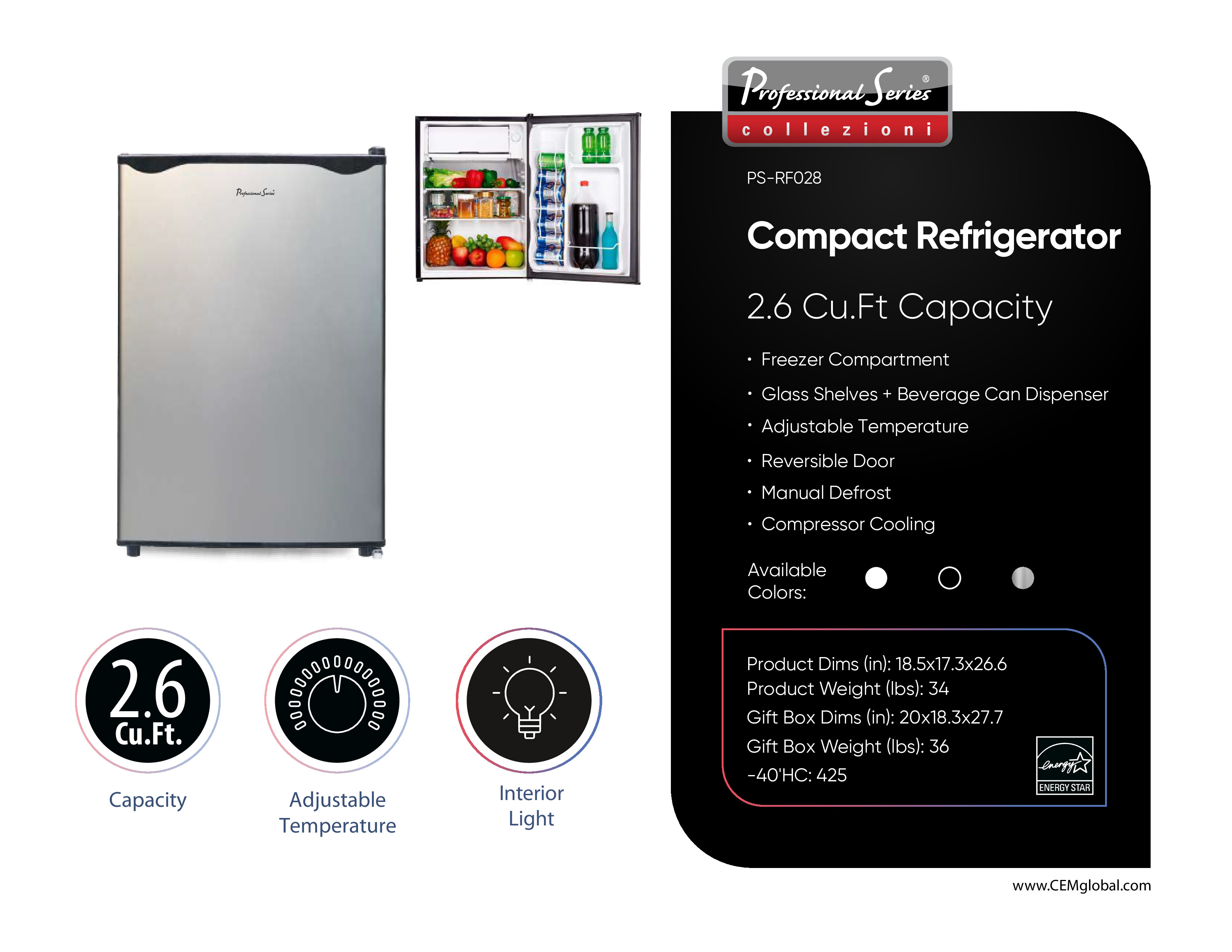 Compact Refrigerator 2.6 Cu.Ft.