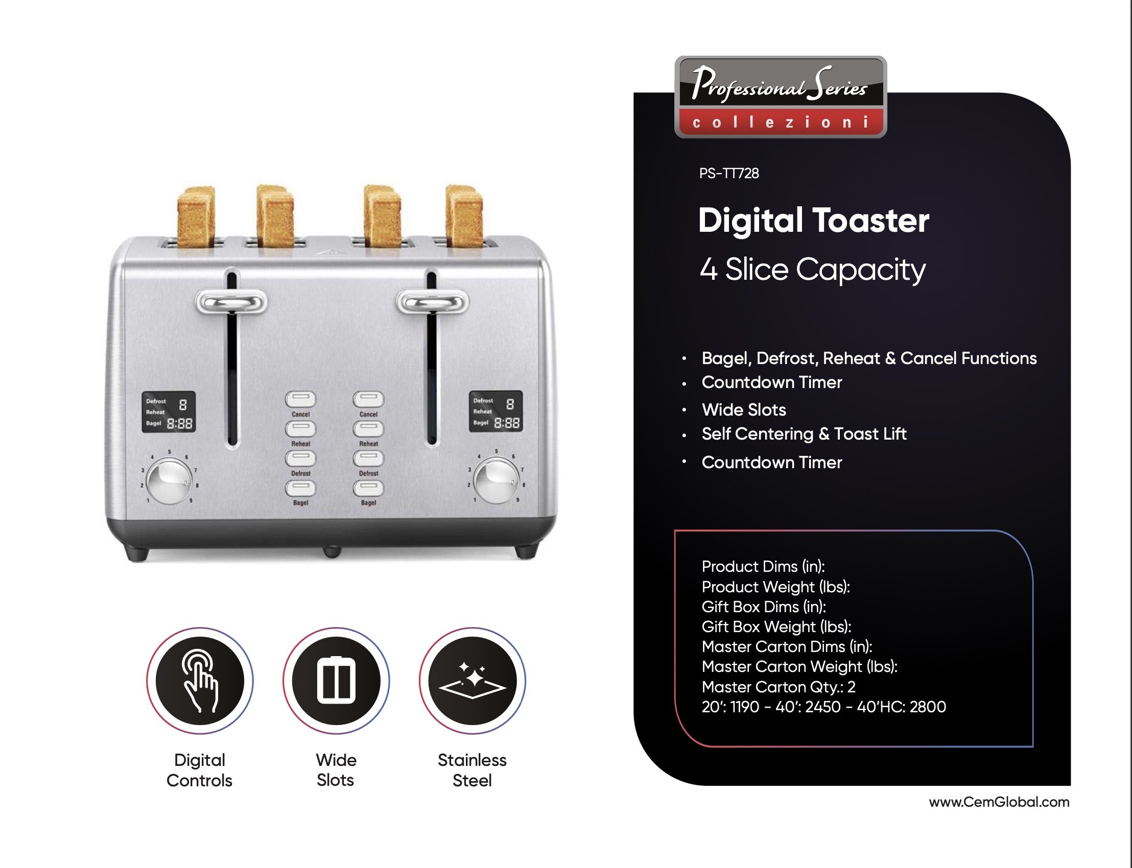 Digital Toaster 4 Slice Capacity