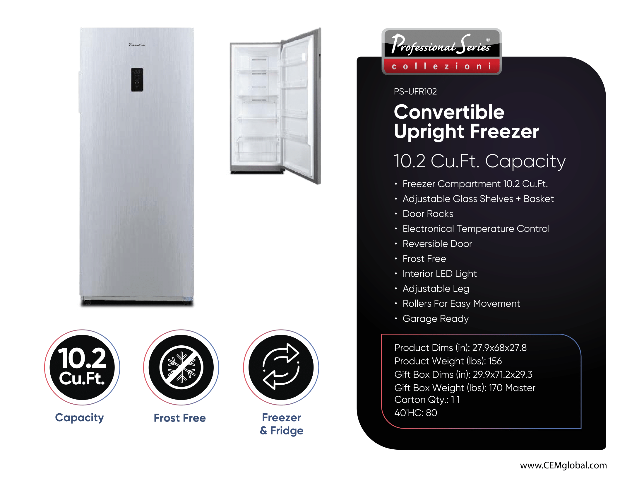 Convertible Upright Freezer 10.2 Cu.Ft.