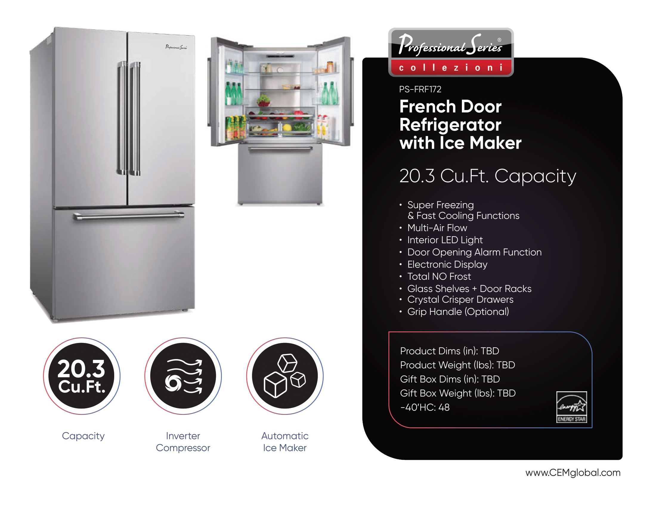 French Door Refrigerator with Ice Maker 20.3 Cu.Ft.