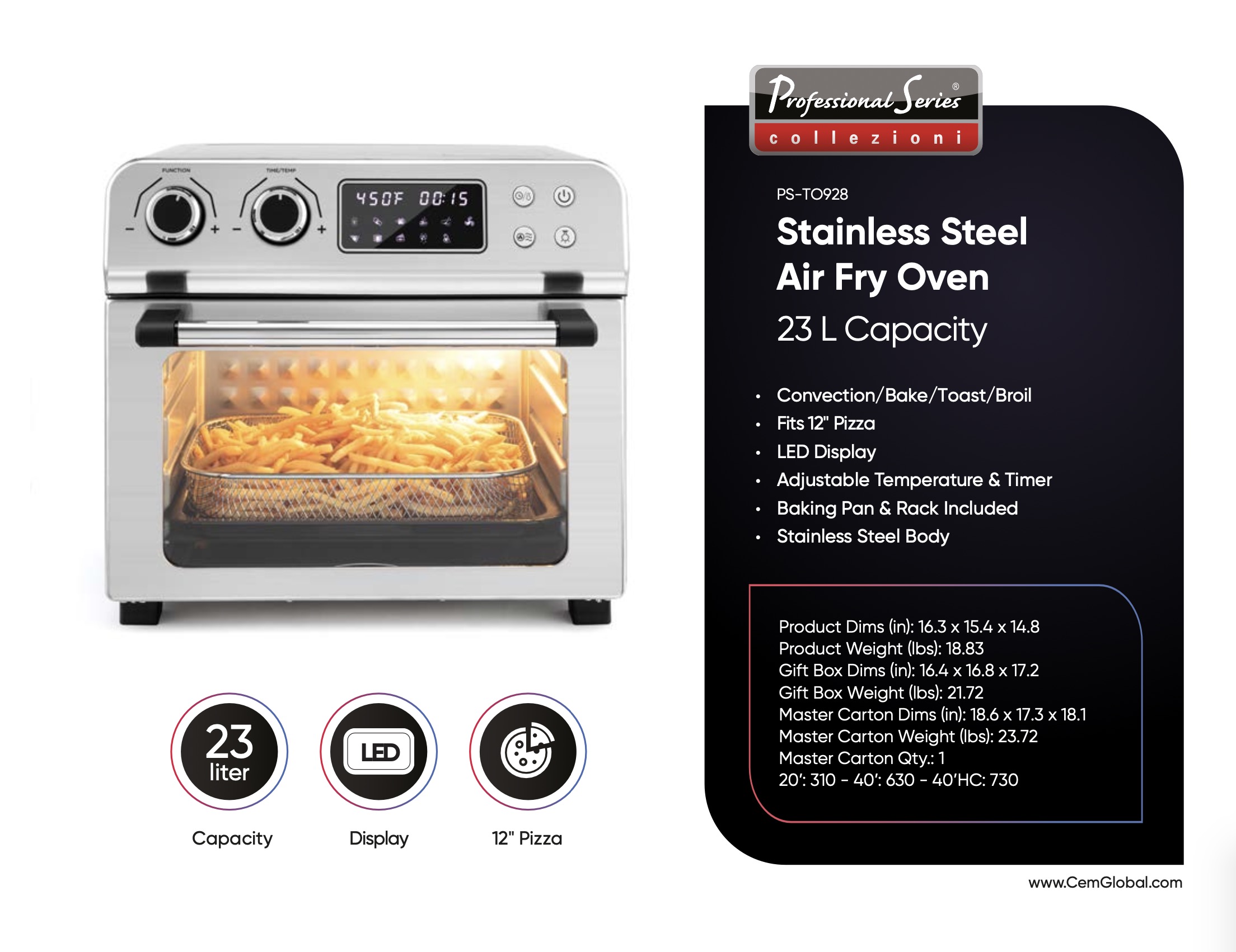 Stainless Steel Air Fry Oven 23 L