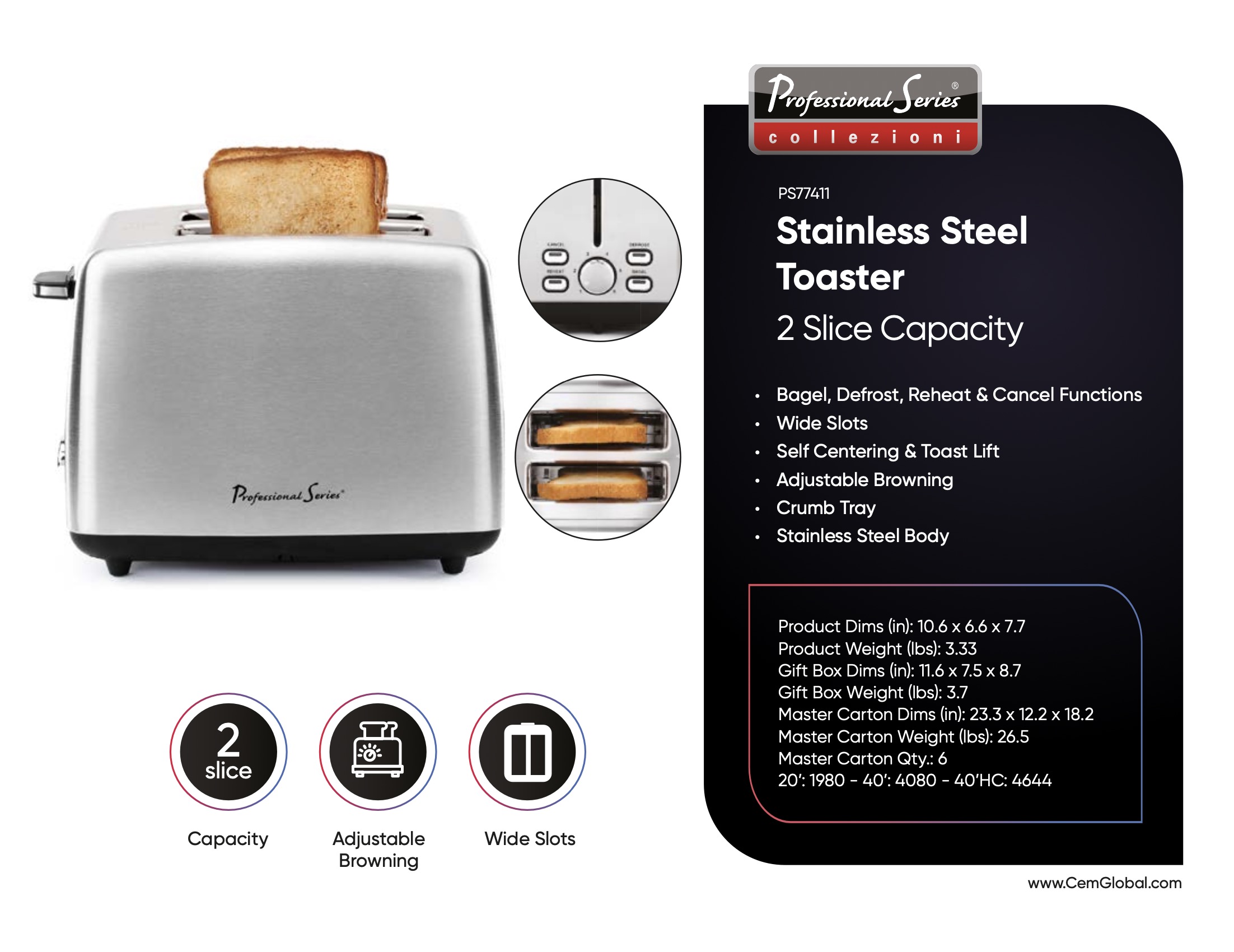 Stainless Steel Toaster 2 Slice